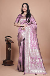 Banarasi silk saree with silver Floral zari work