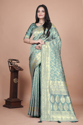 Banarasi silk saree with silver Floral zari work