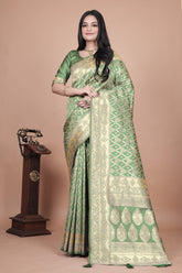 Banarasi silk saree with silver Floral zari work