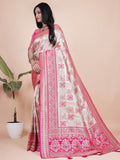 Banarasi silk saree with silver zari weaving