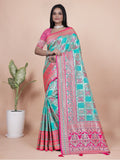 Banarasi silk saree with silver zari weaving