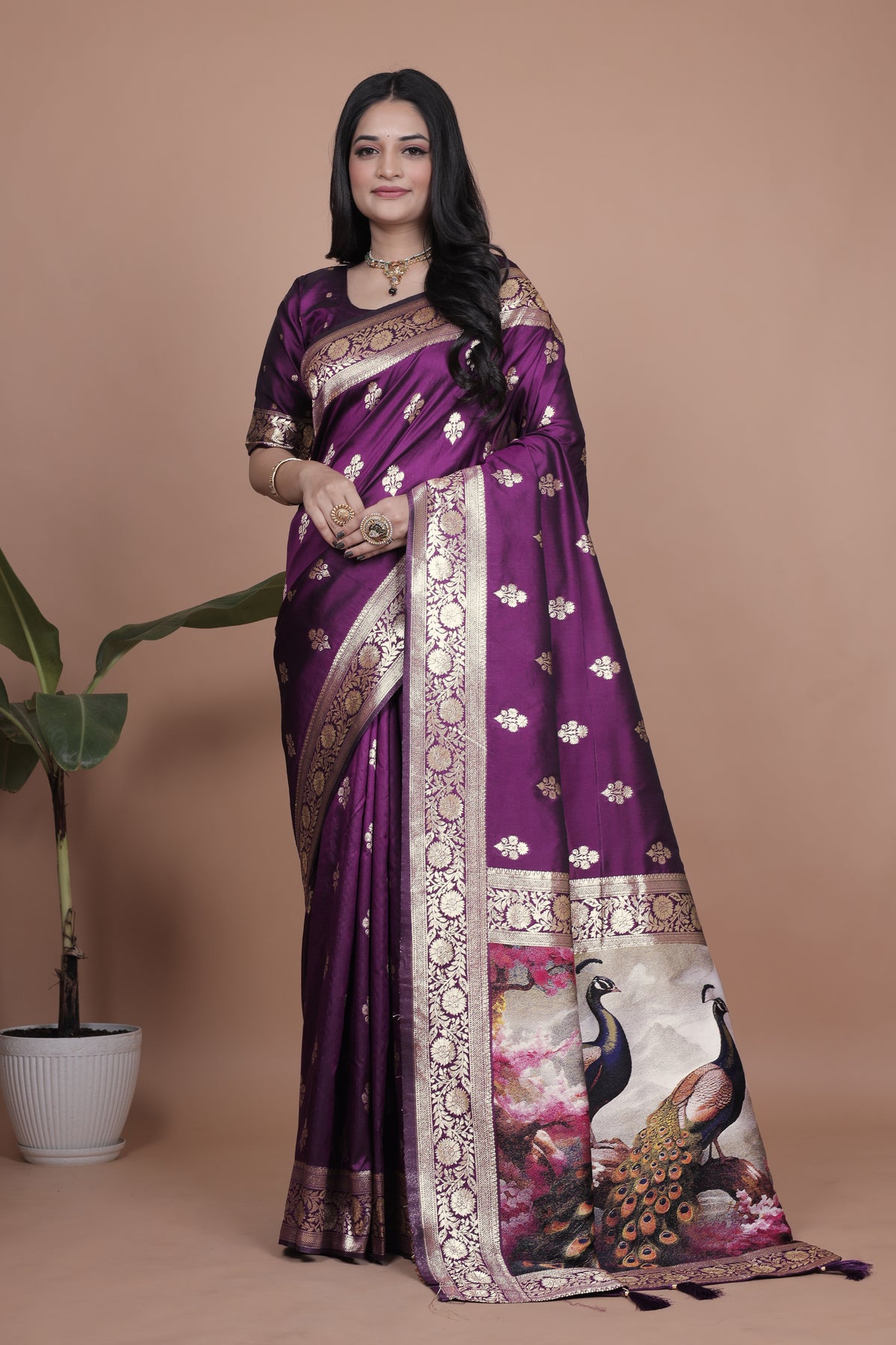 Banarasi silk saree with peacock pallu
