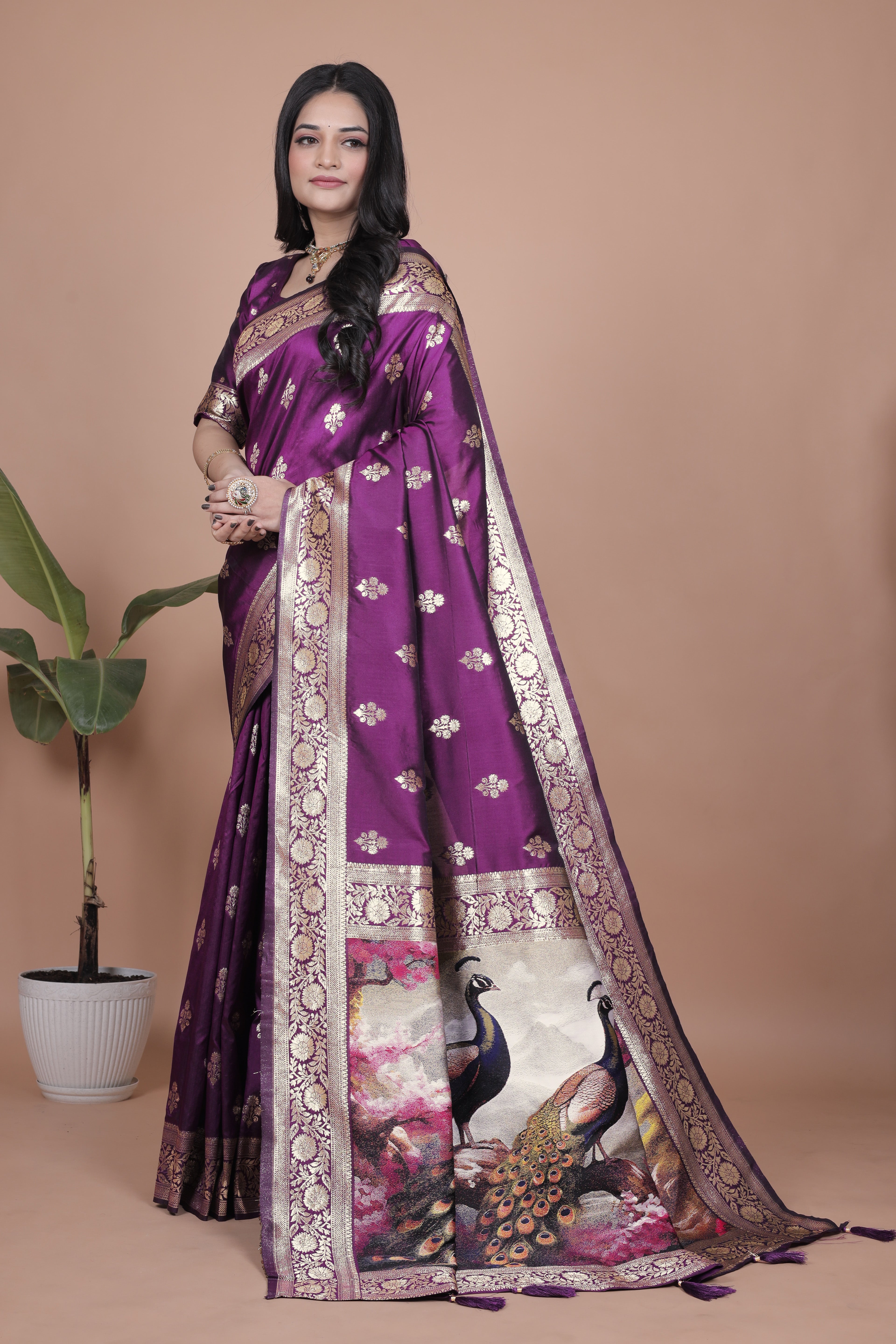 Banarasi silk saree with peacock pallu