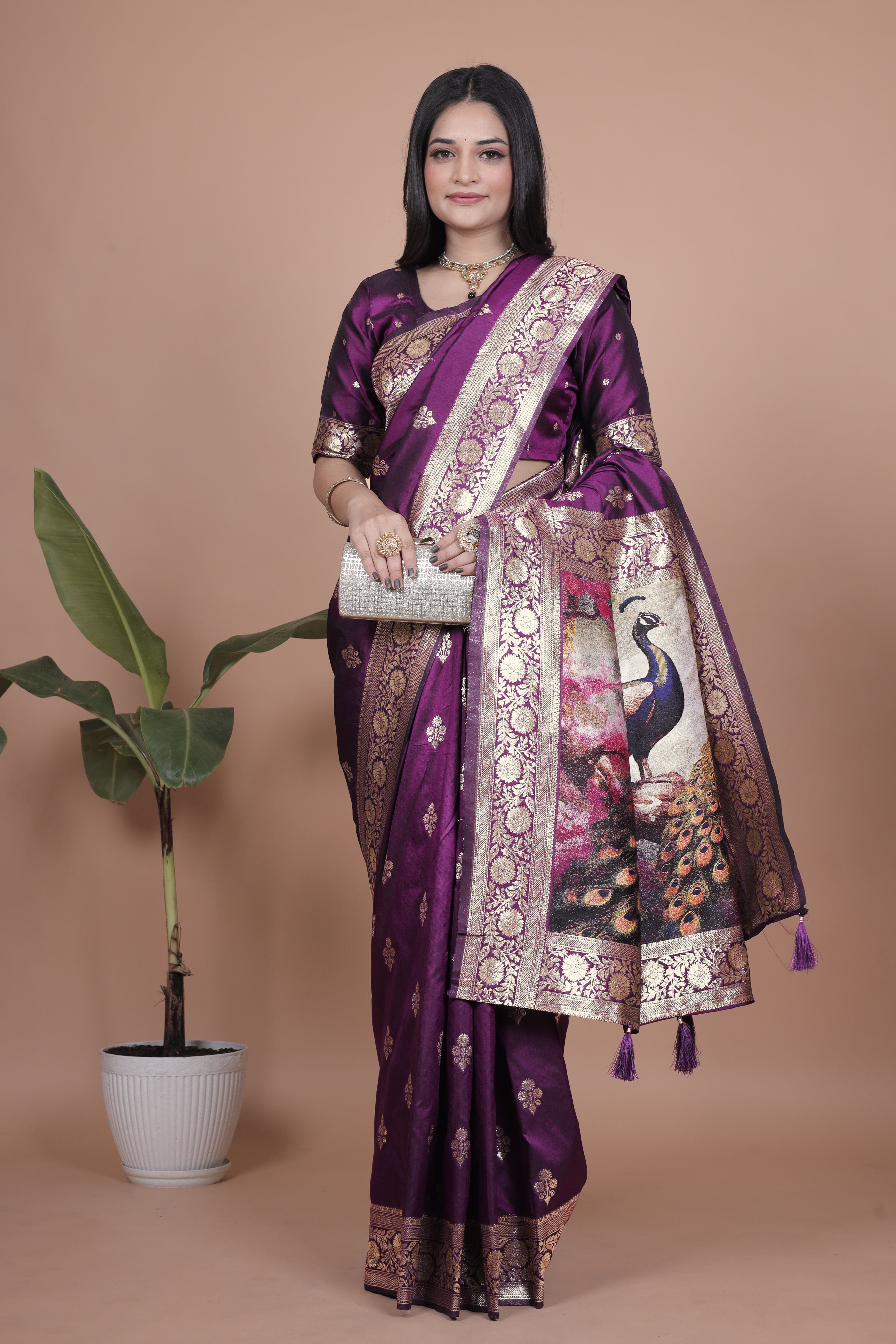 Banarasi silk saree with peacock pallu