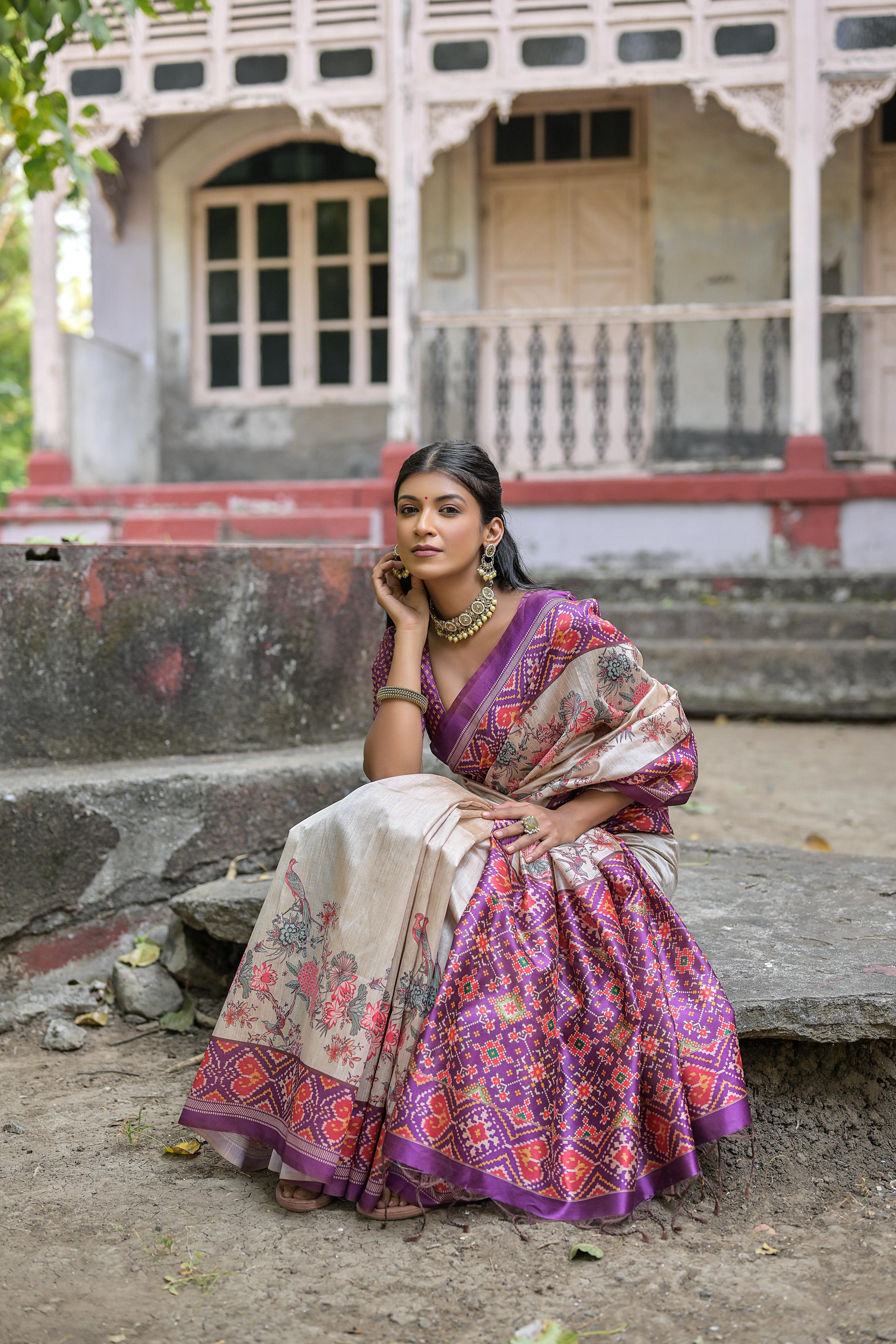 Soft tussar silk patola print saree