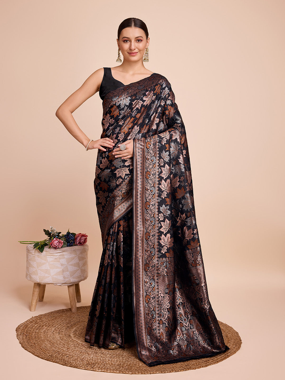 soft silk zari work saree