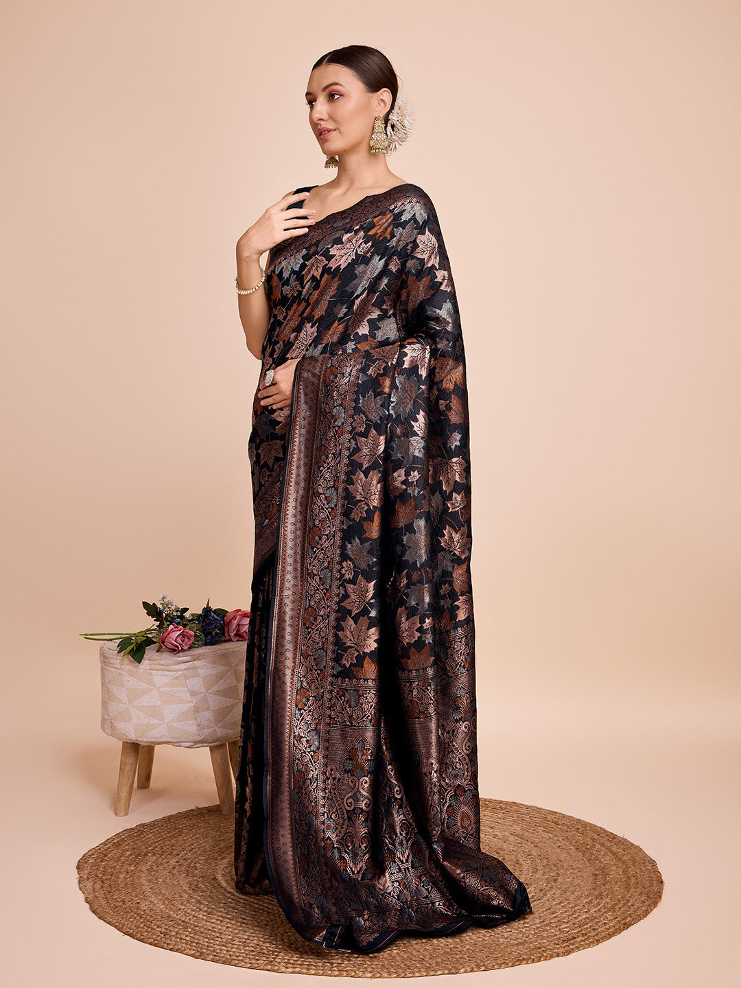 soft silk zari work saree