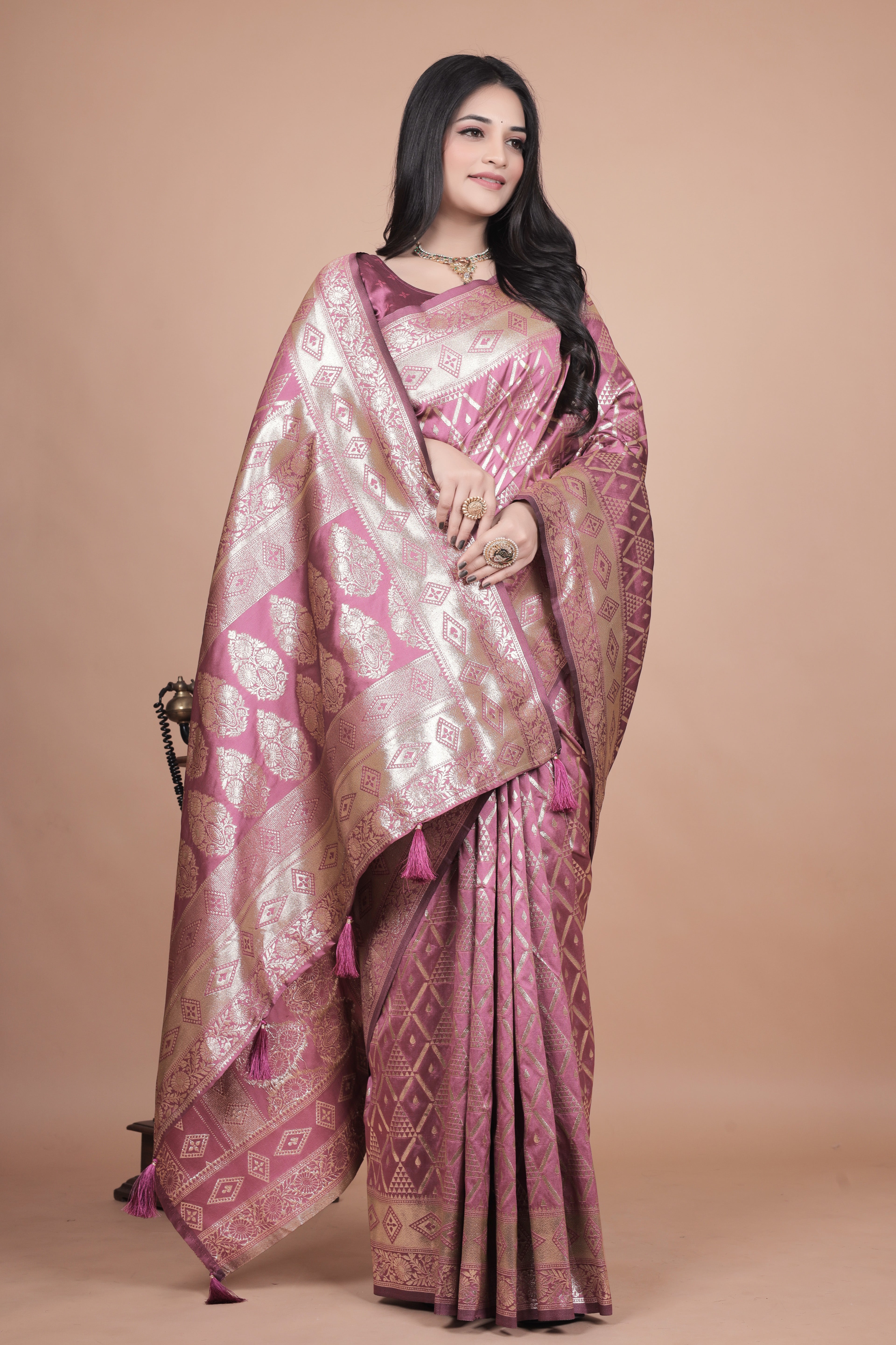 Banarasi silk saree with silver Floral zari work