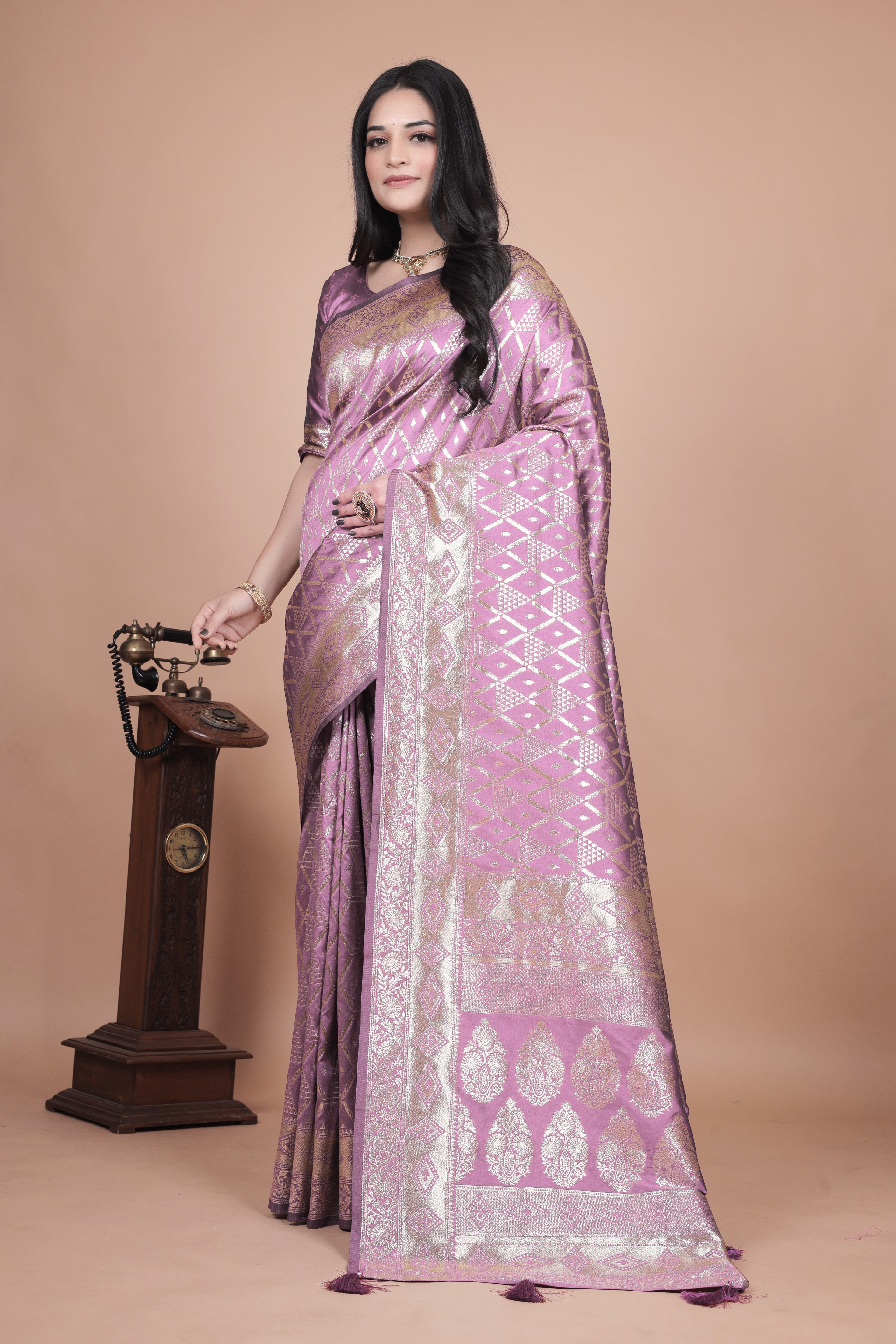 Banarasi silk saree with silver Floral zari work