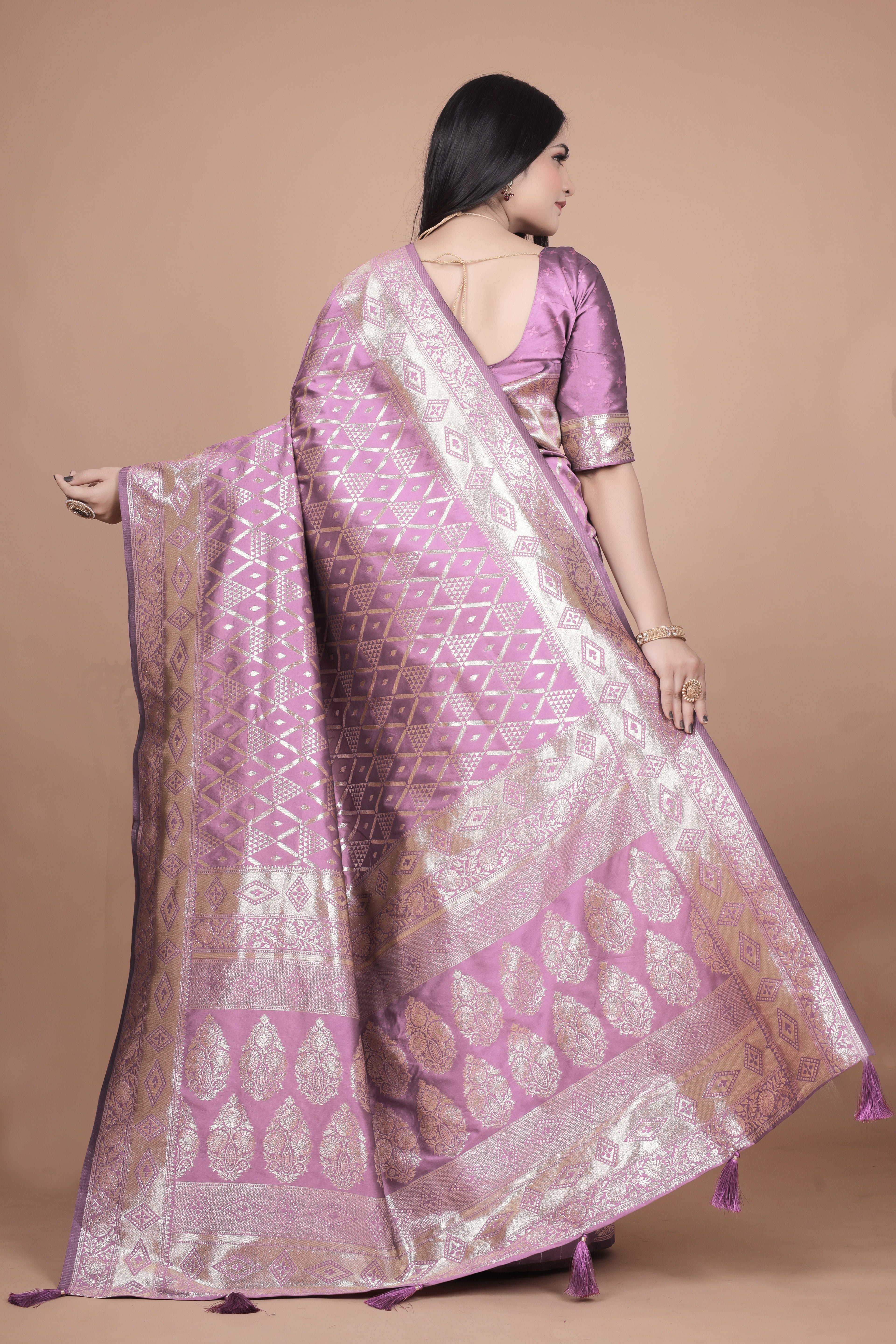 Banarasi silk saree with silver Floral zari work