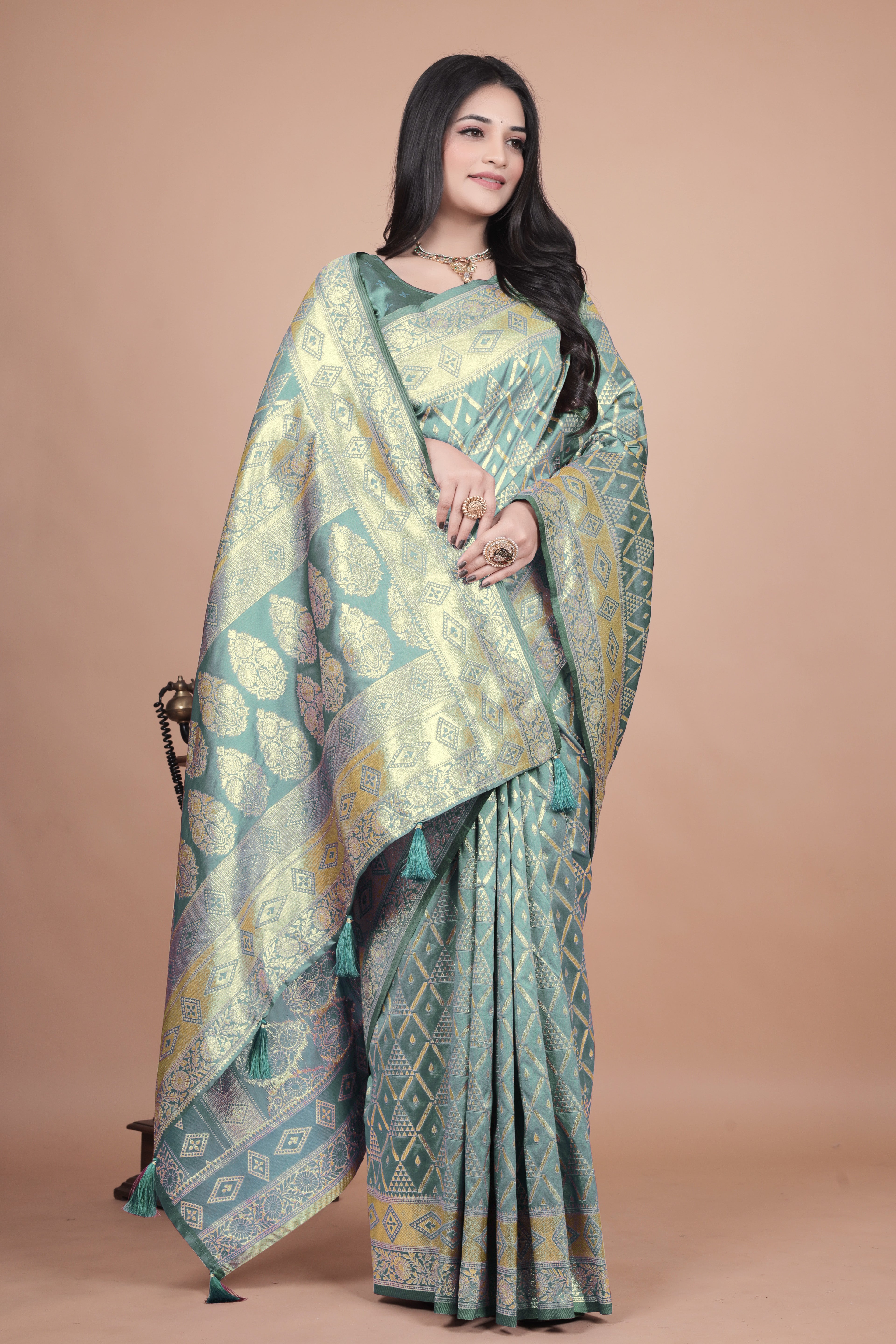 Banarasi silk saree with silver Floral zari work