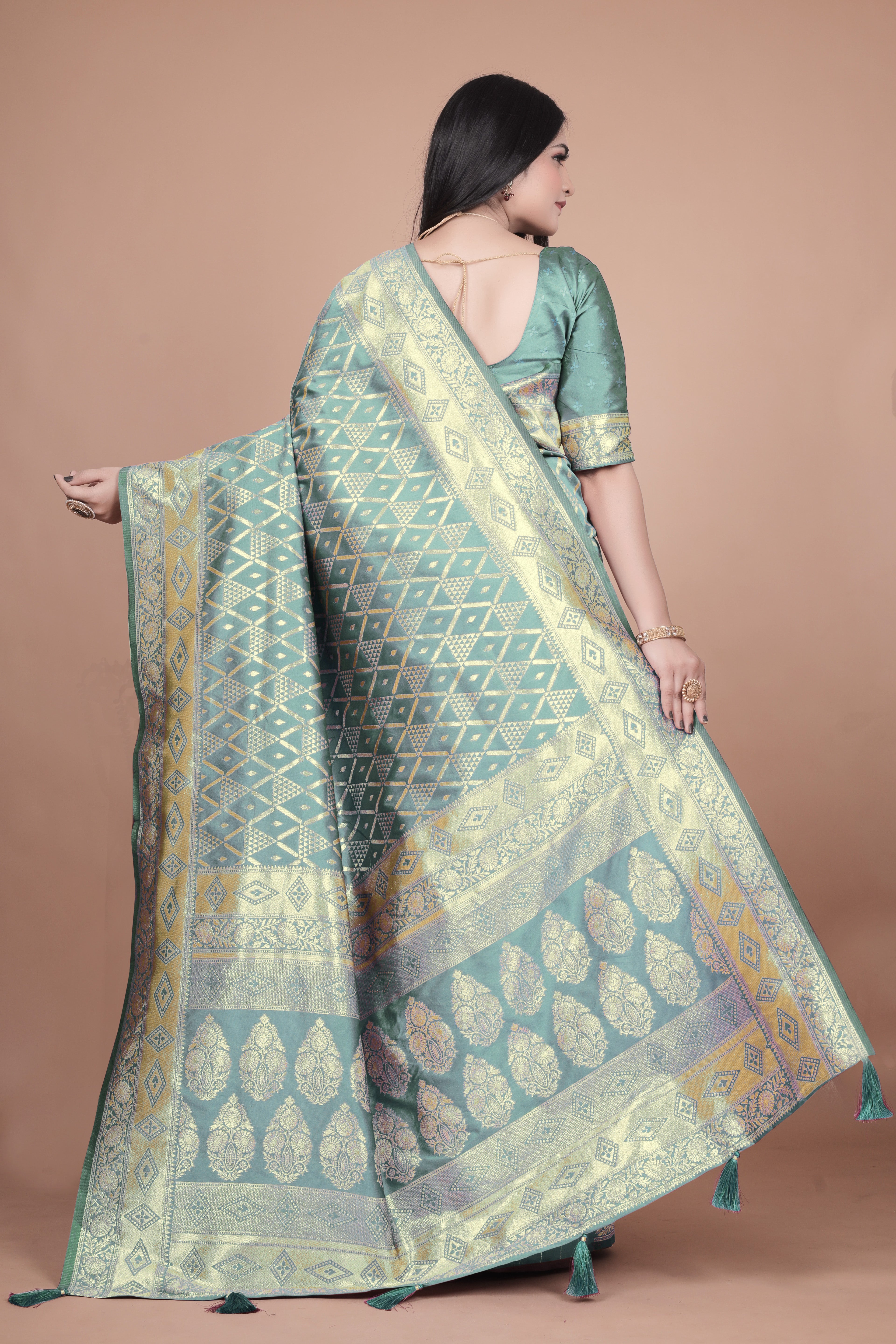 Banarasi silk saree with silver Floral zari work
