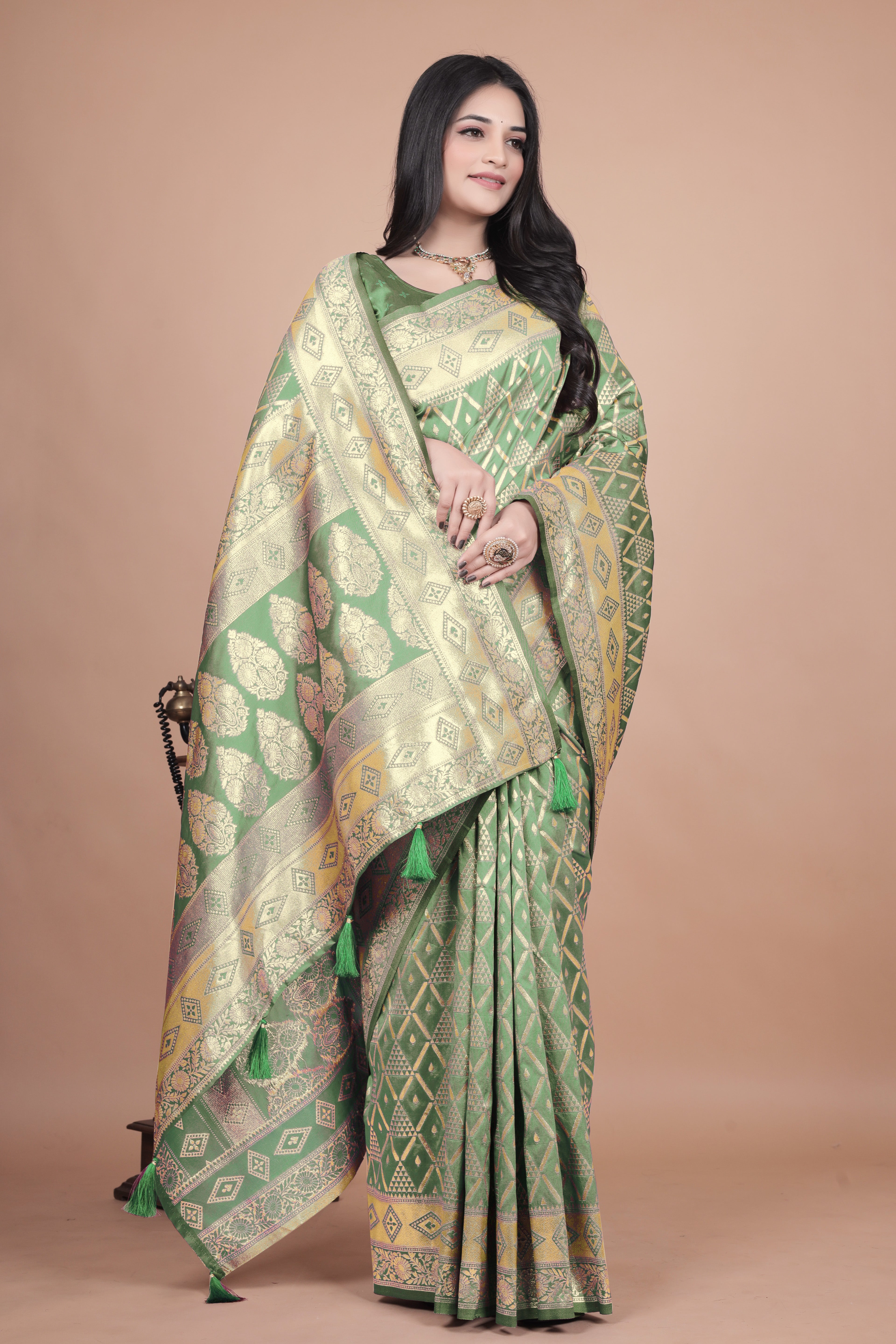 Banarasi silk saree with silver Floral zari work