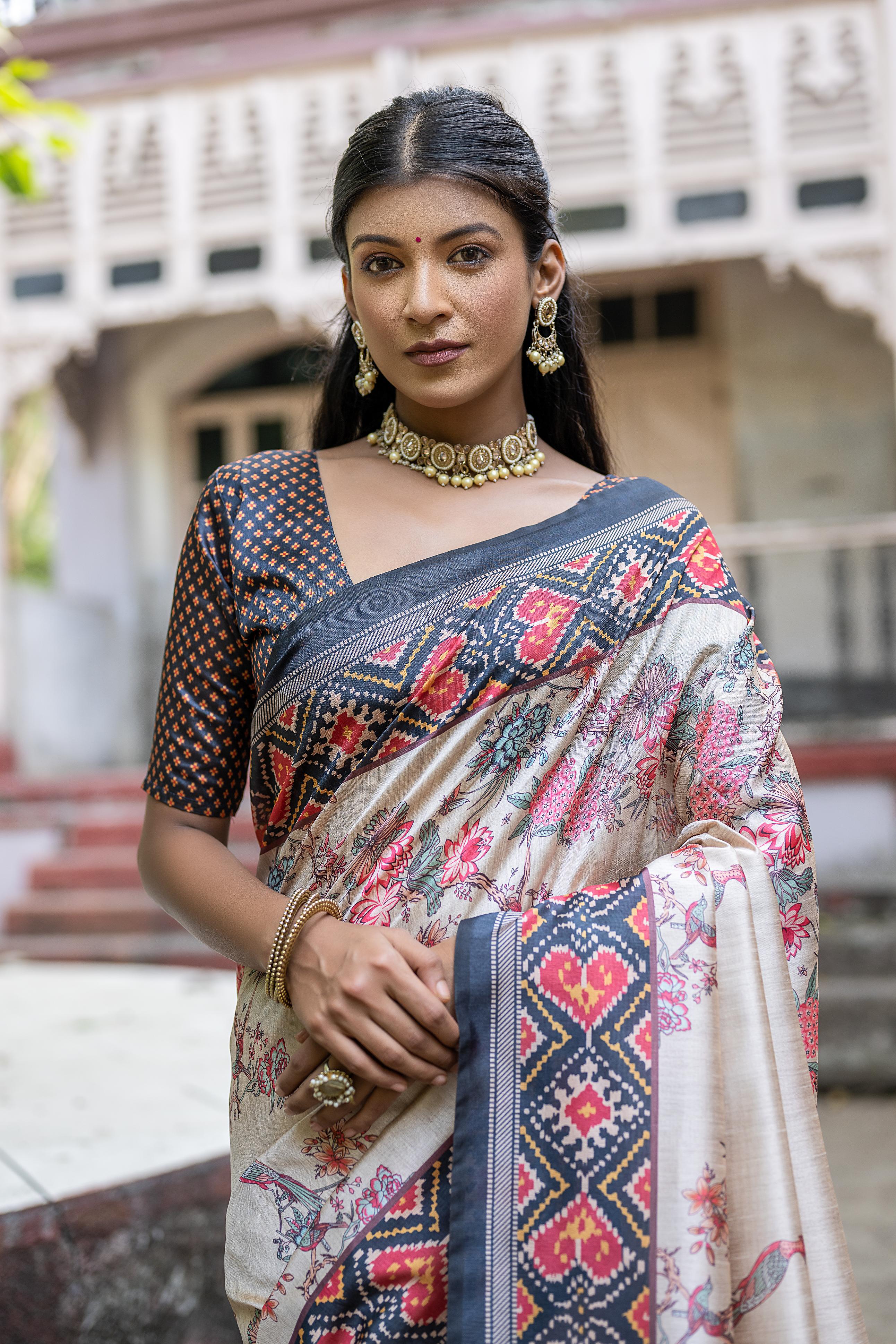 Soft tussar silk patola print saree