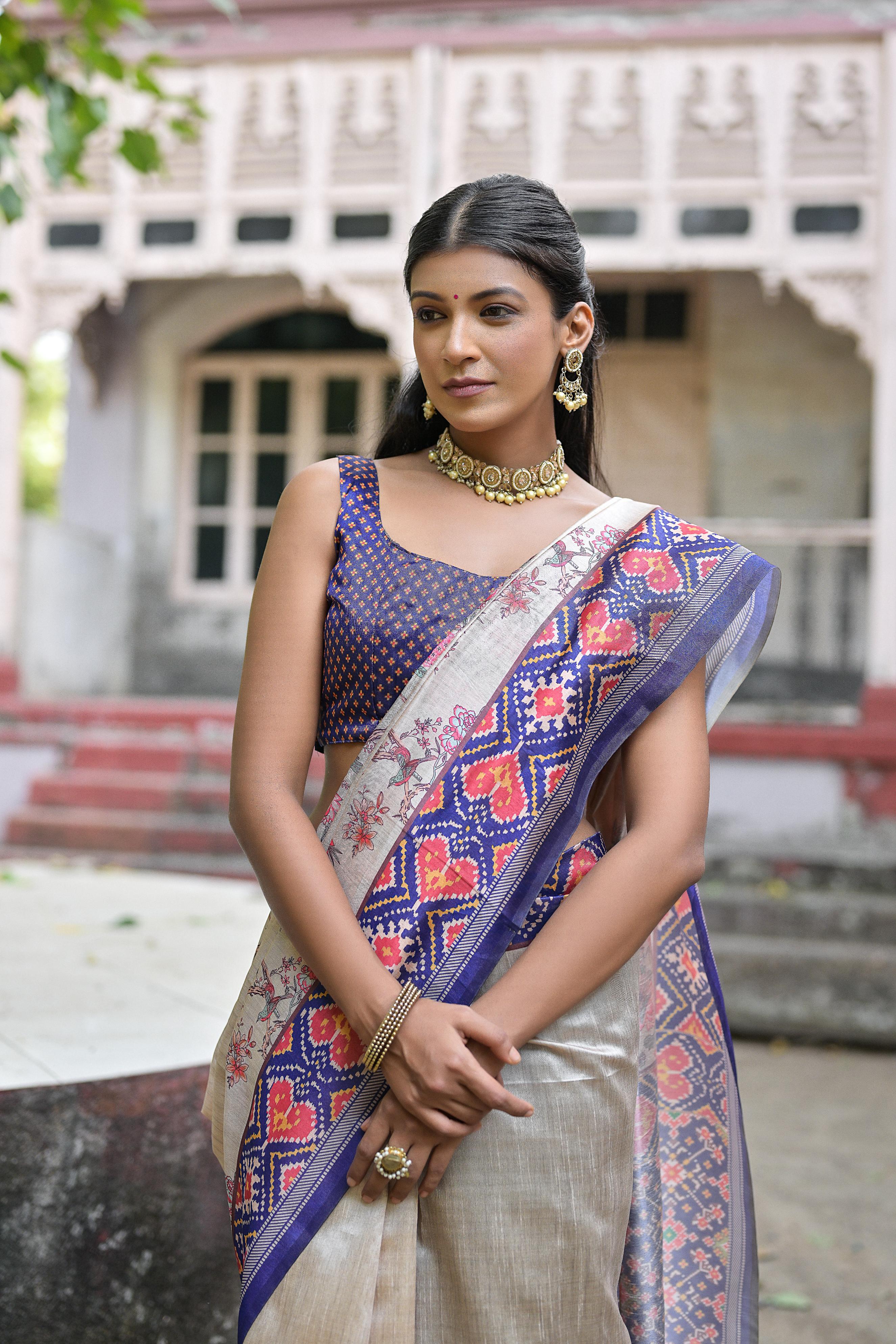 Soft tussar silk patola print saree