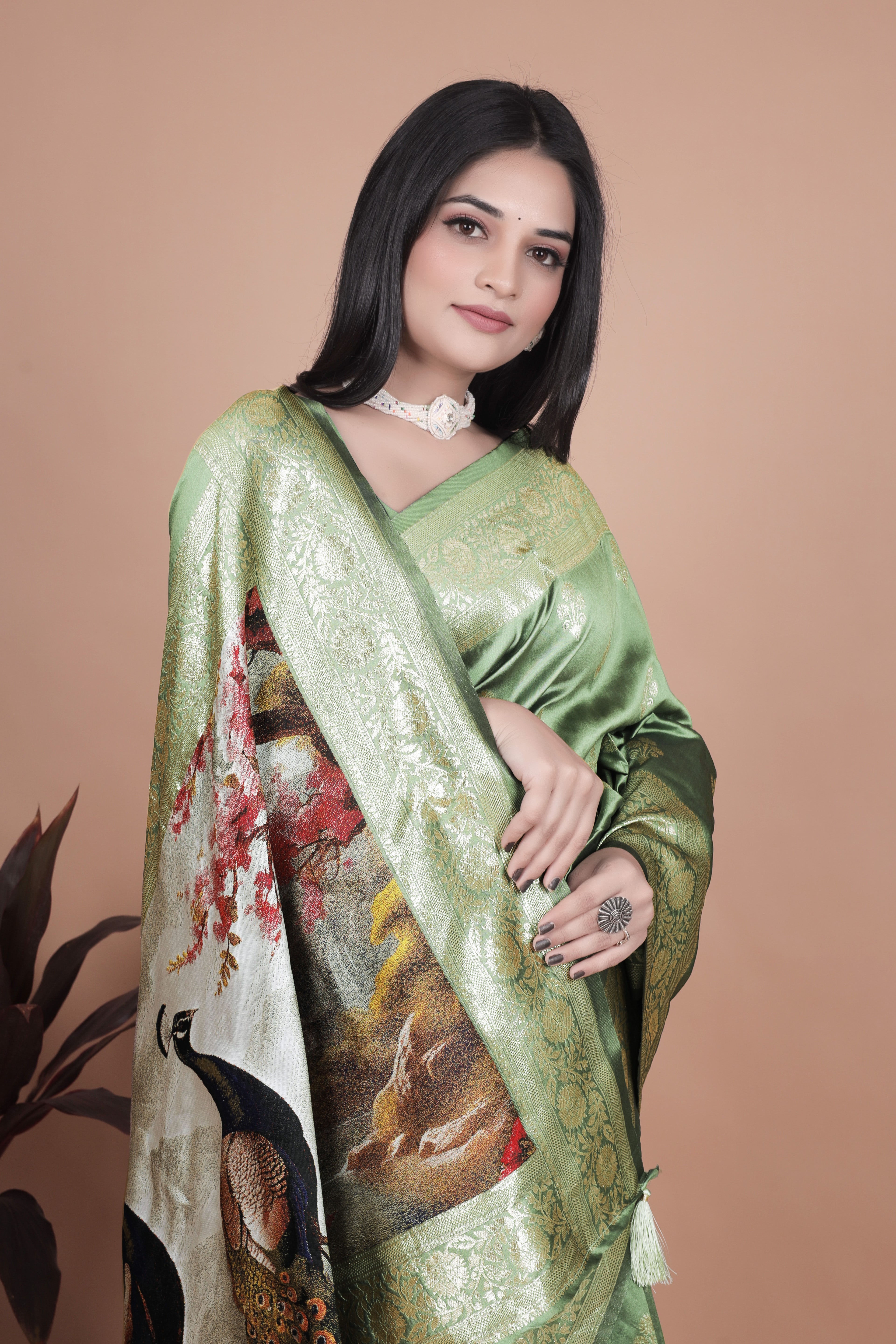 Banarasi silk saree with peacock pallu