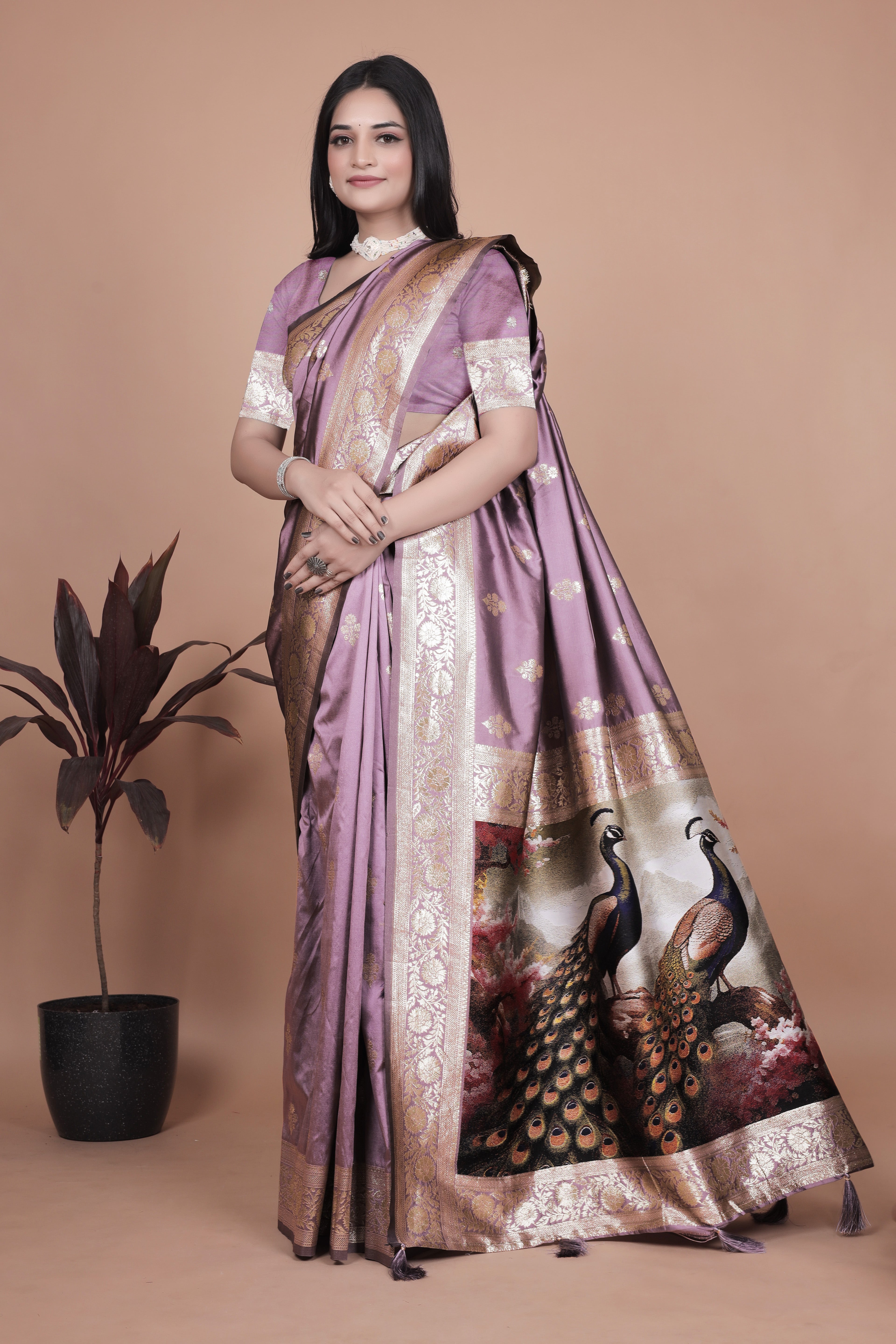Banarasi silk saree with peacock pallu