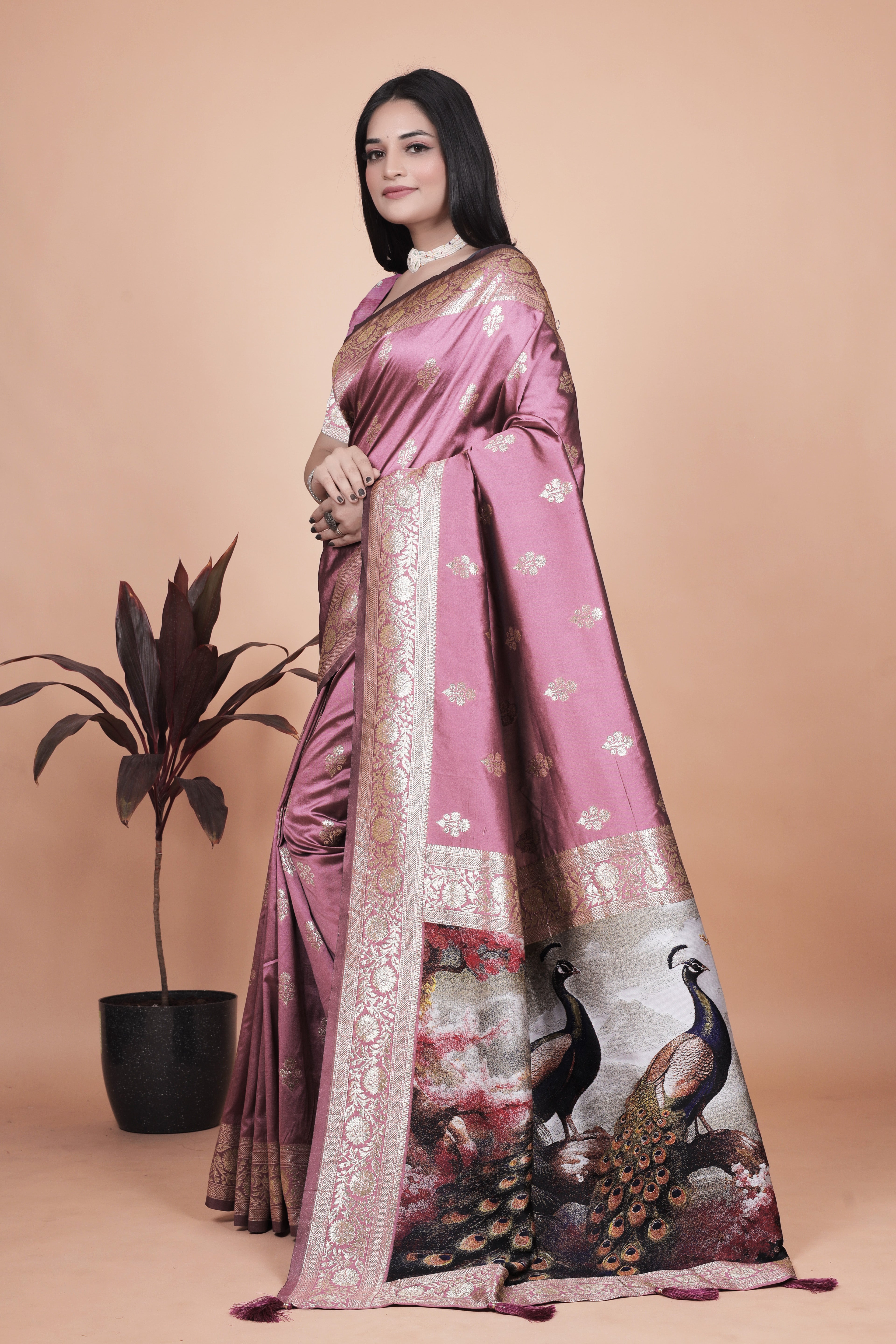 Banarasi silk saree with peacock pallu