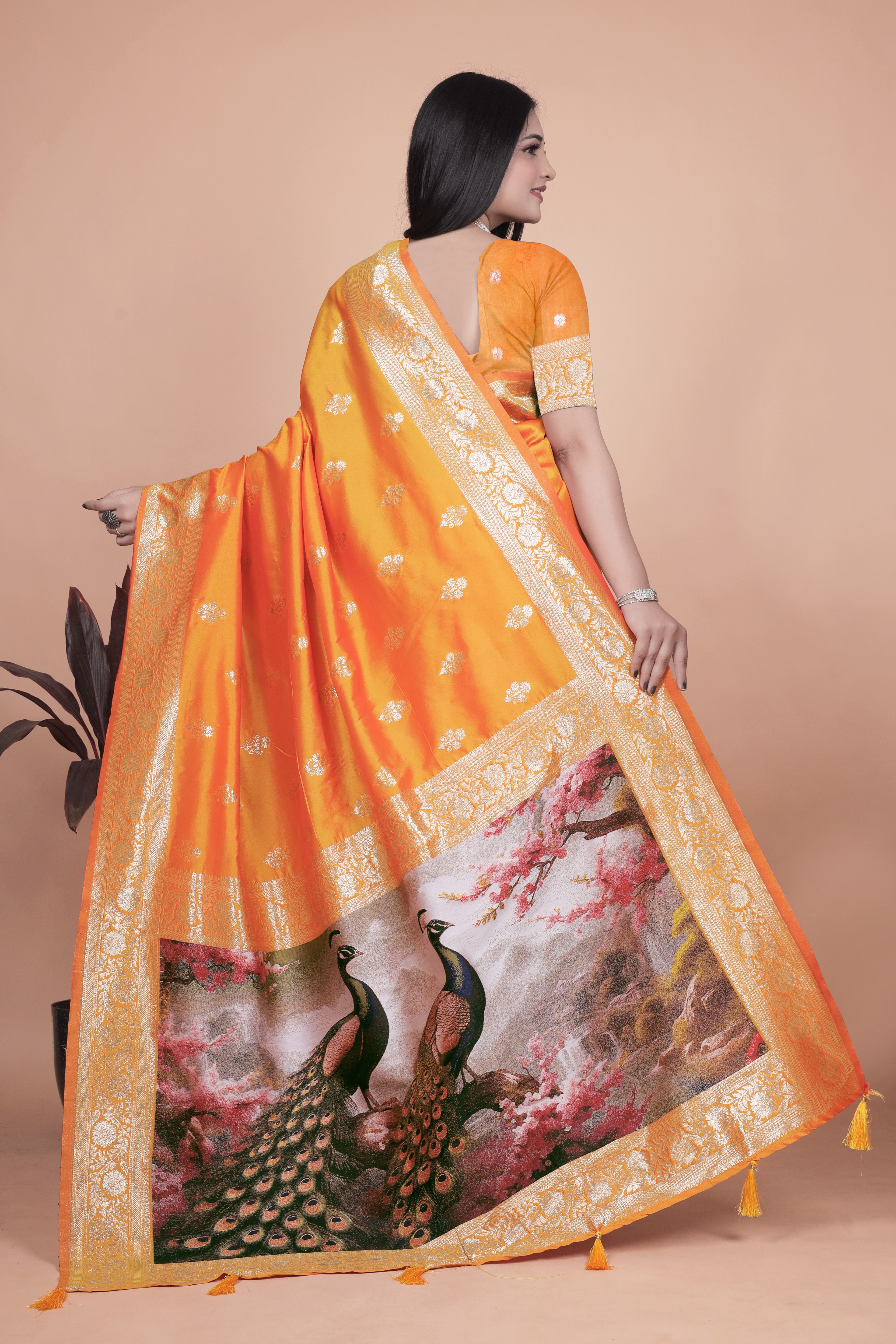 Banarasi silk saree with peacock pallu