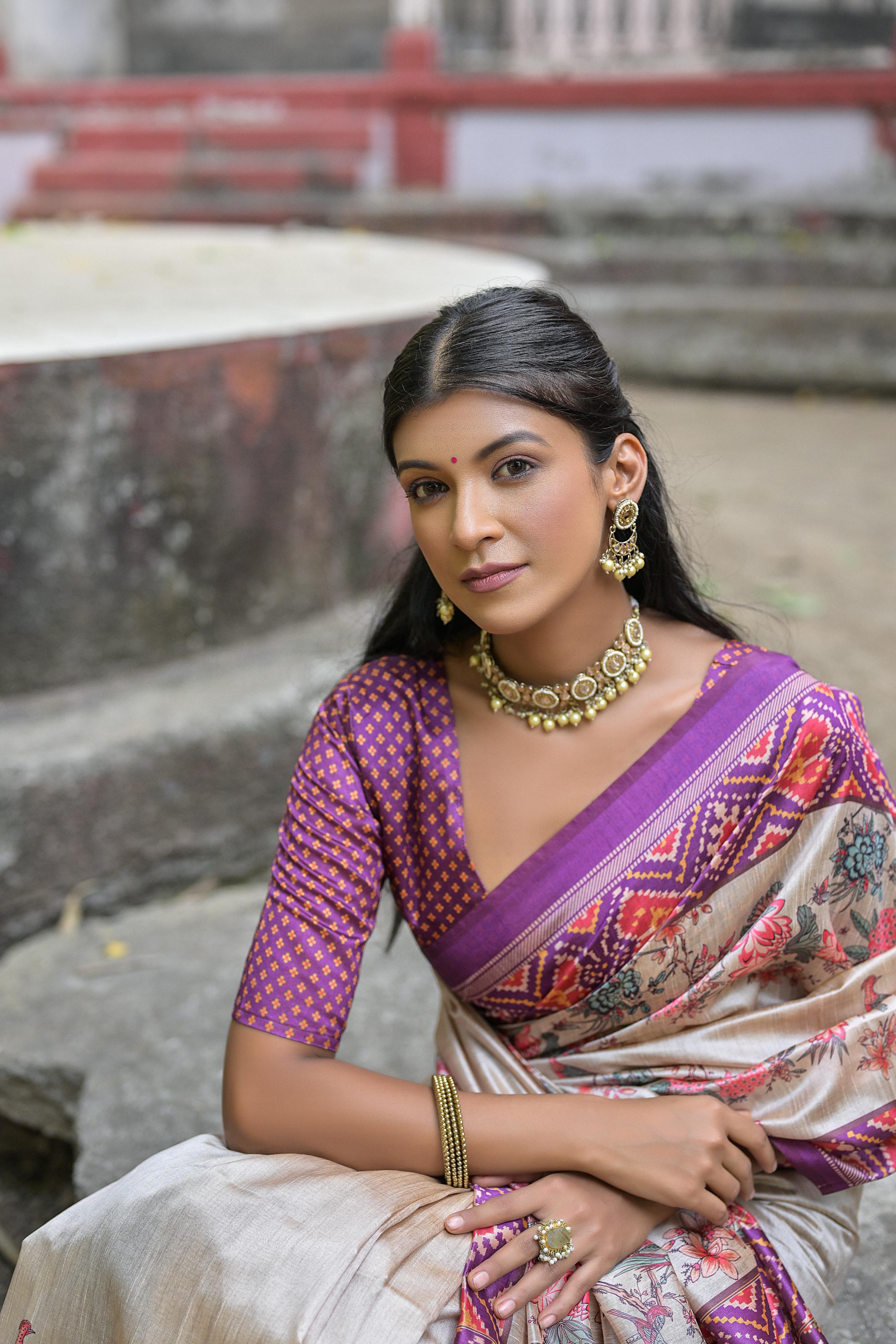 Soft tussar silk patola print saree