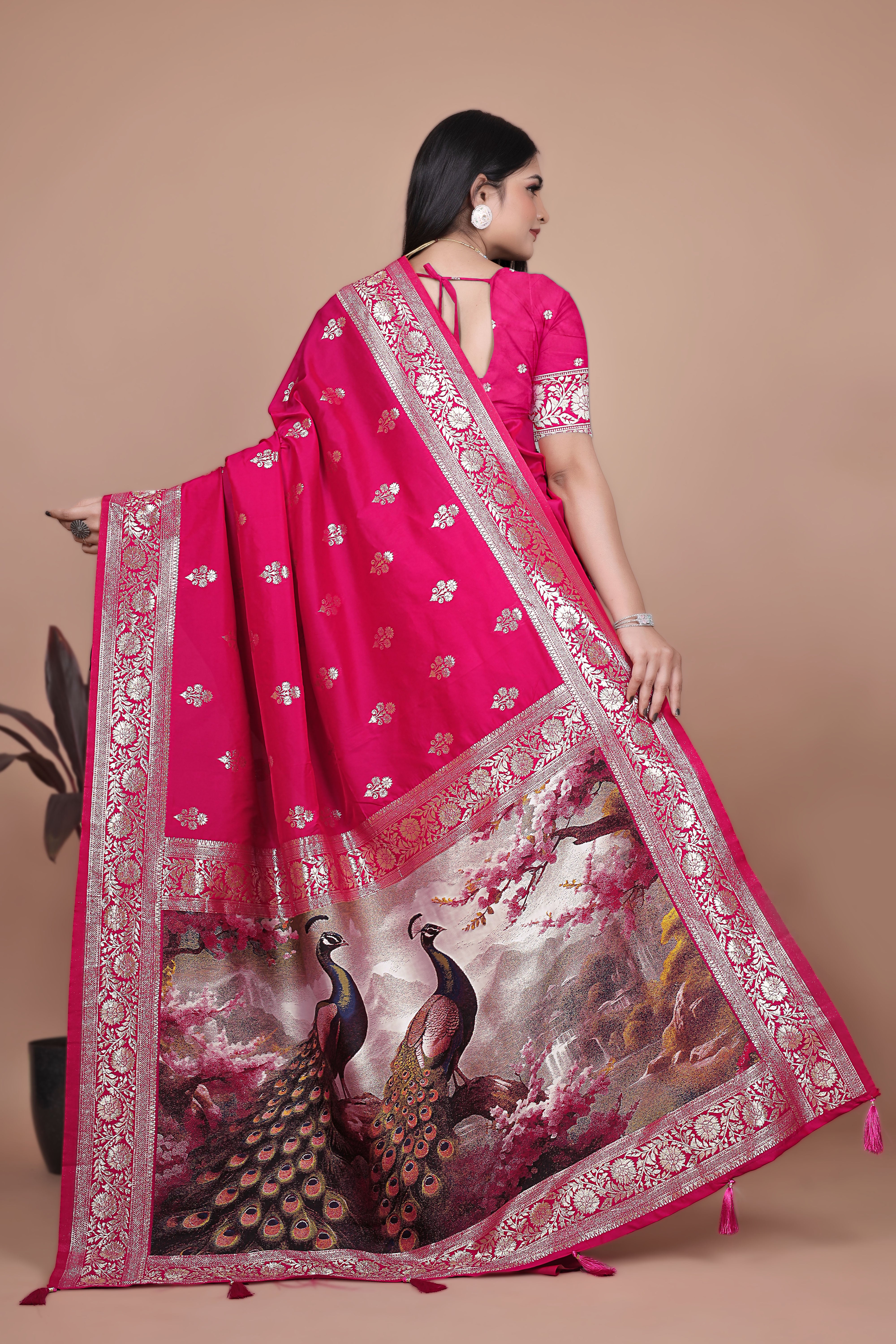 Banarasi silk saree with peacock pallu