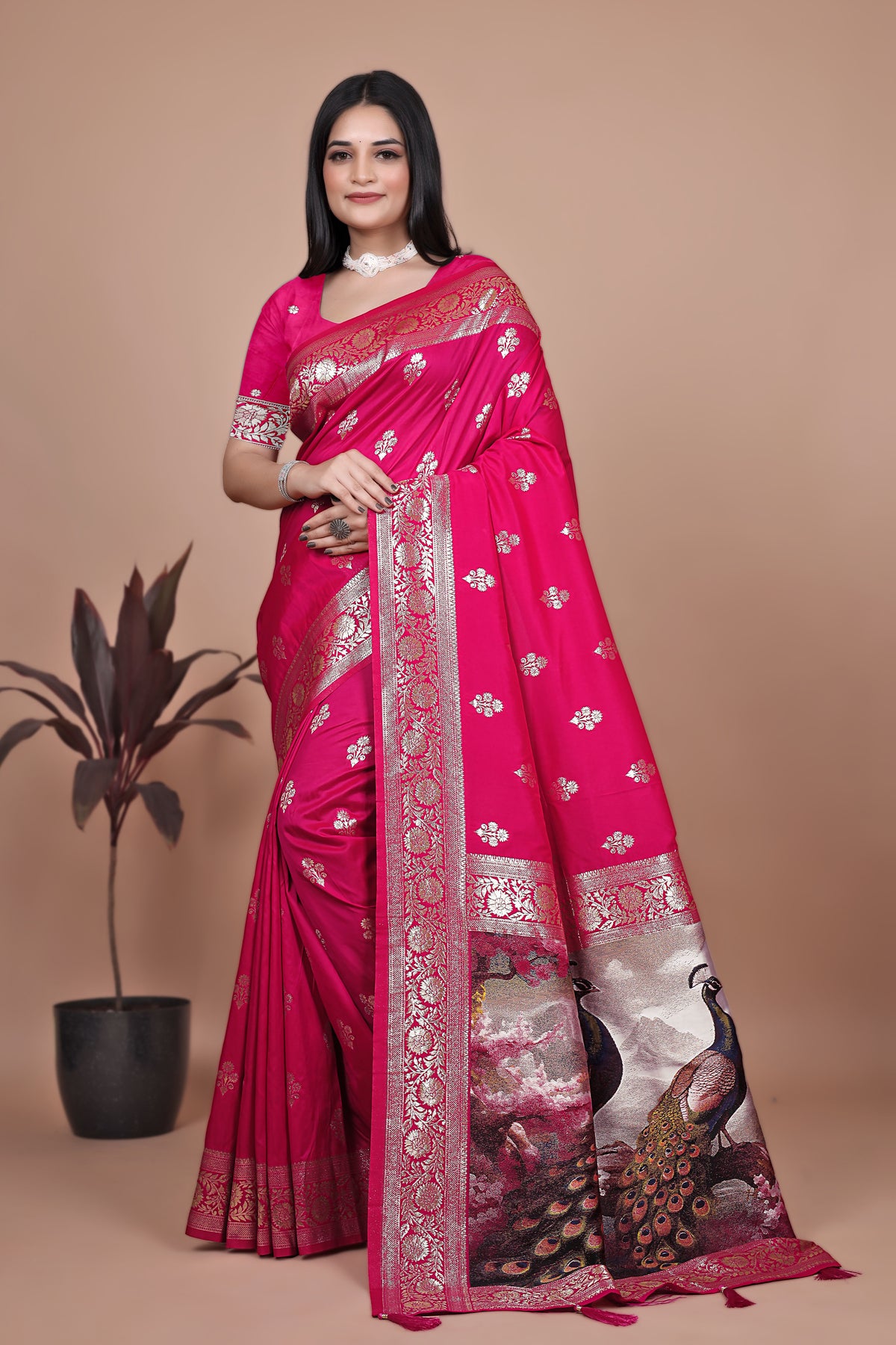 Banarasi silk saree with peacock pallu