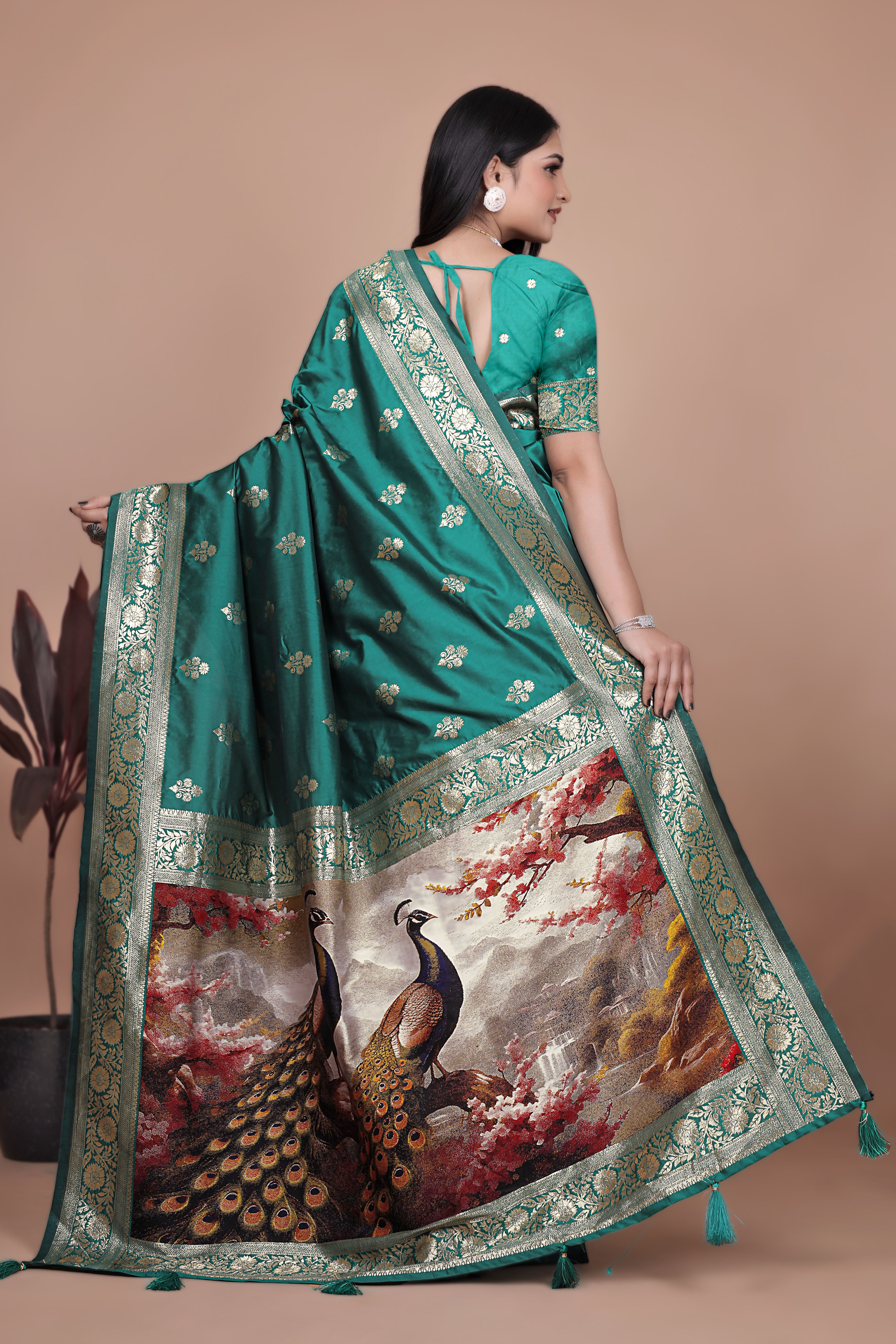 Banarasi silk saree with peacock pallu