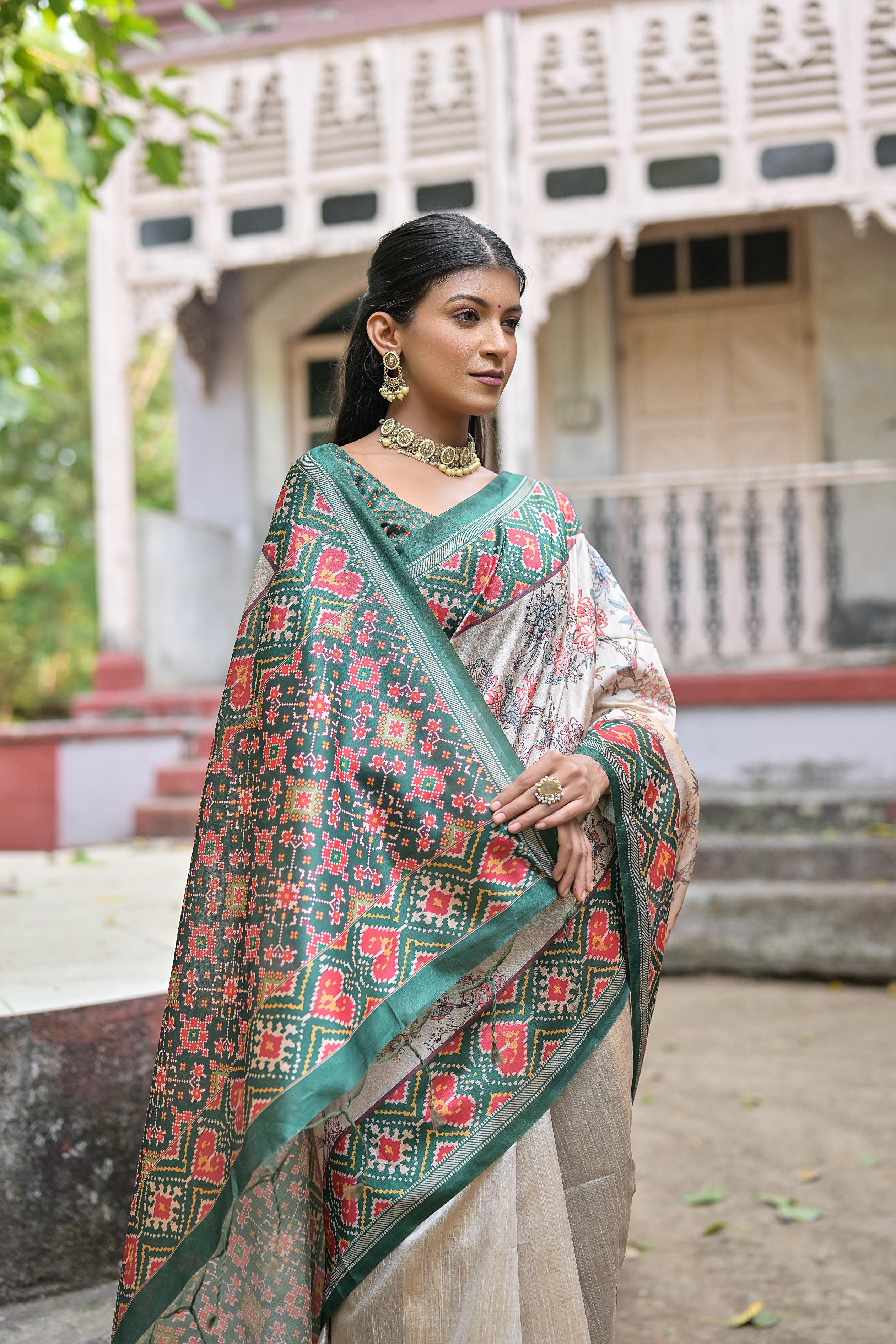 Soft tussar silk patola print saree