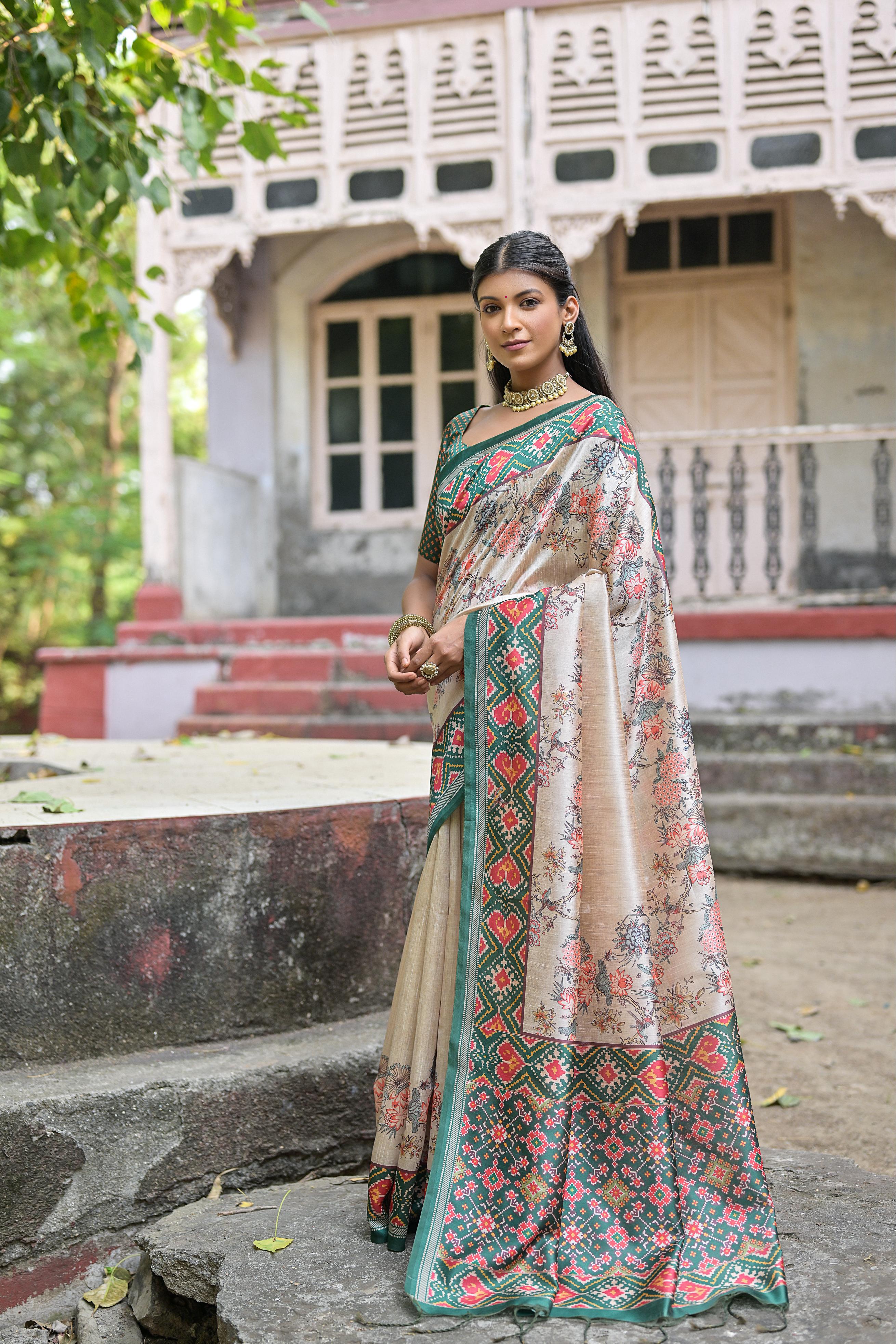 Soft tussar silk patola print saree