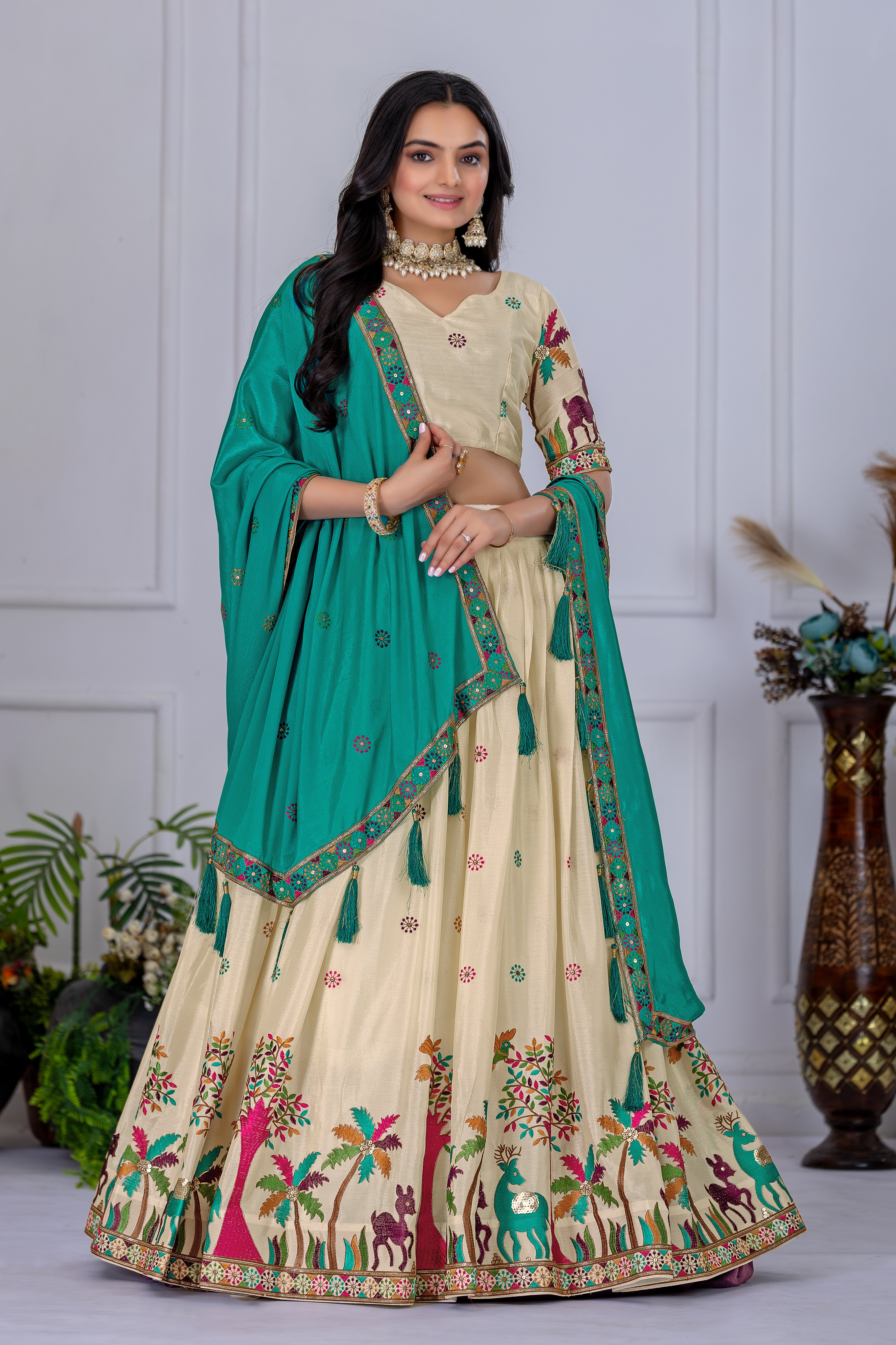 chinon silk lahenga choli