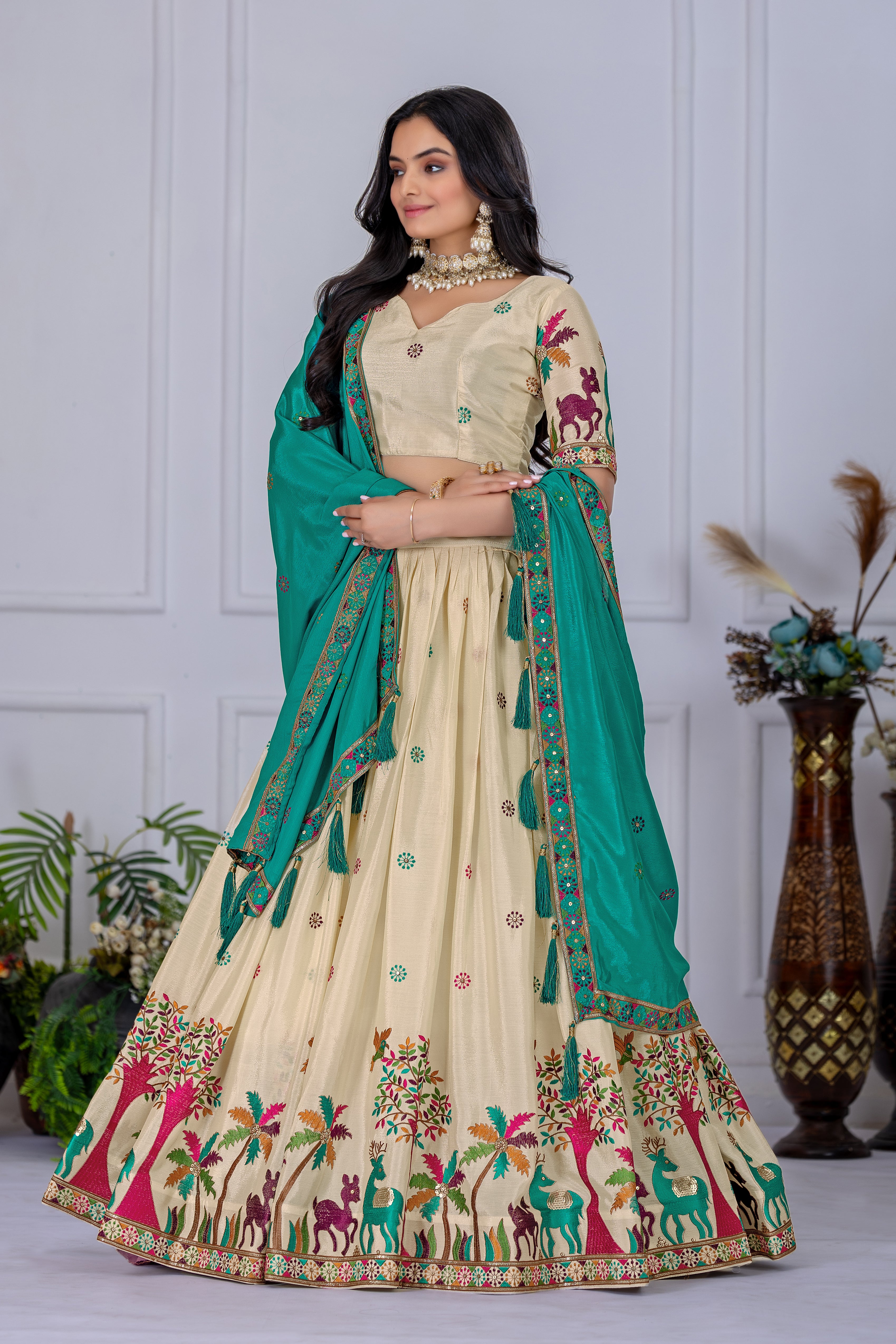 chinon silk lahenga choli