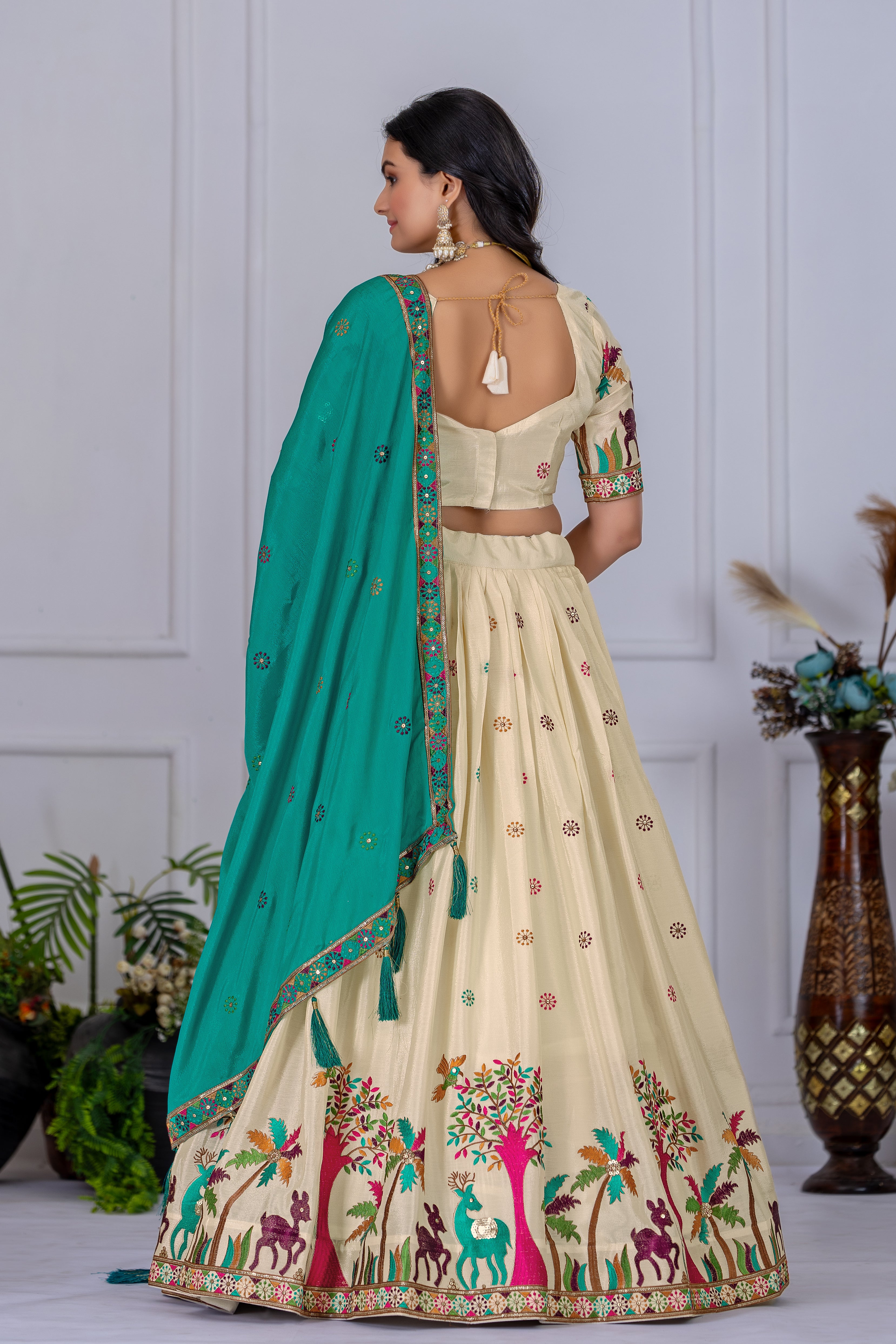 chinon silk lahenga choli