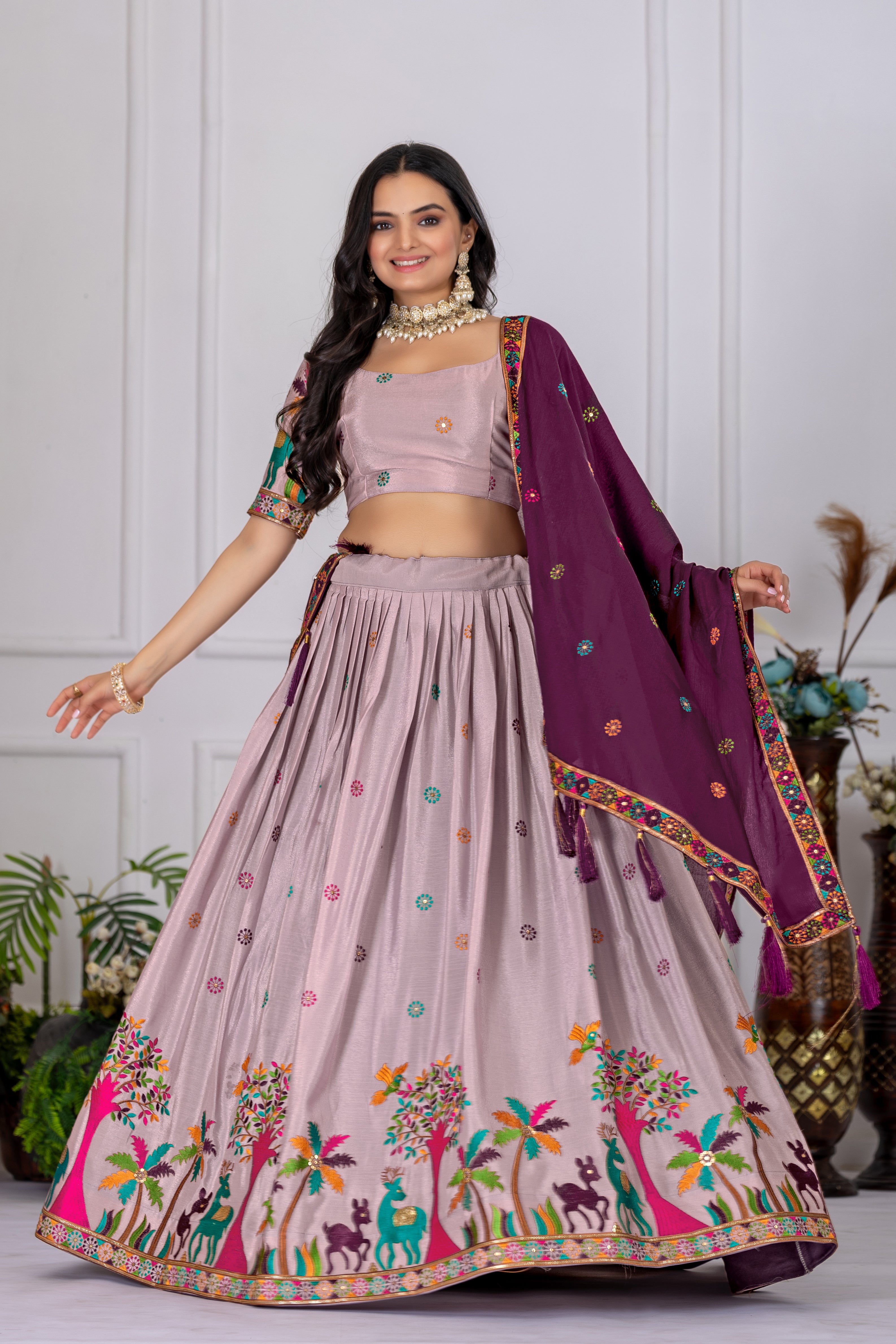 chinon silk lahenga choli