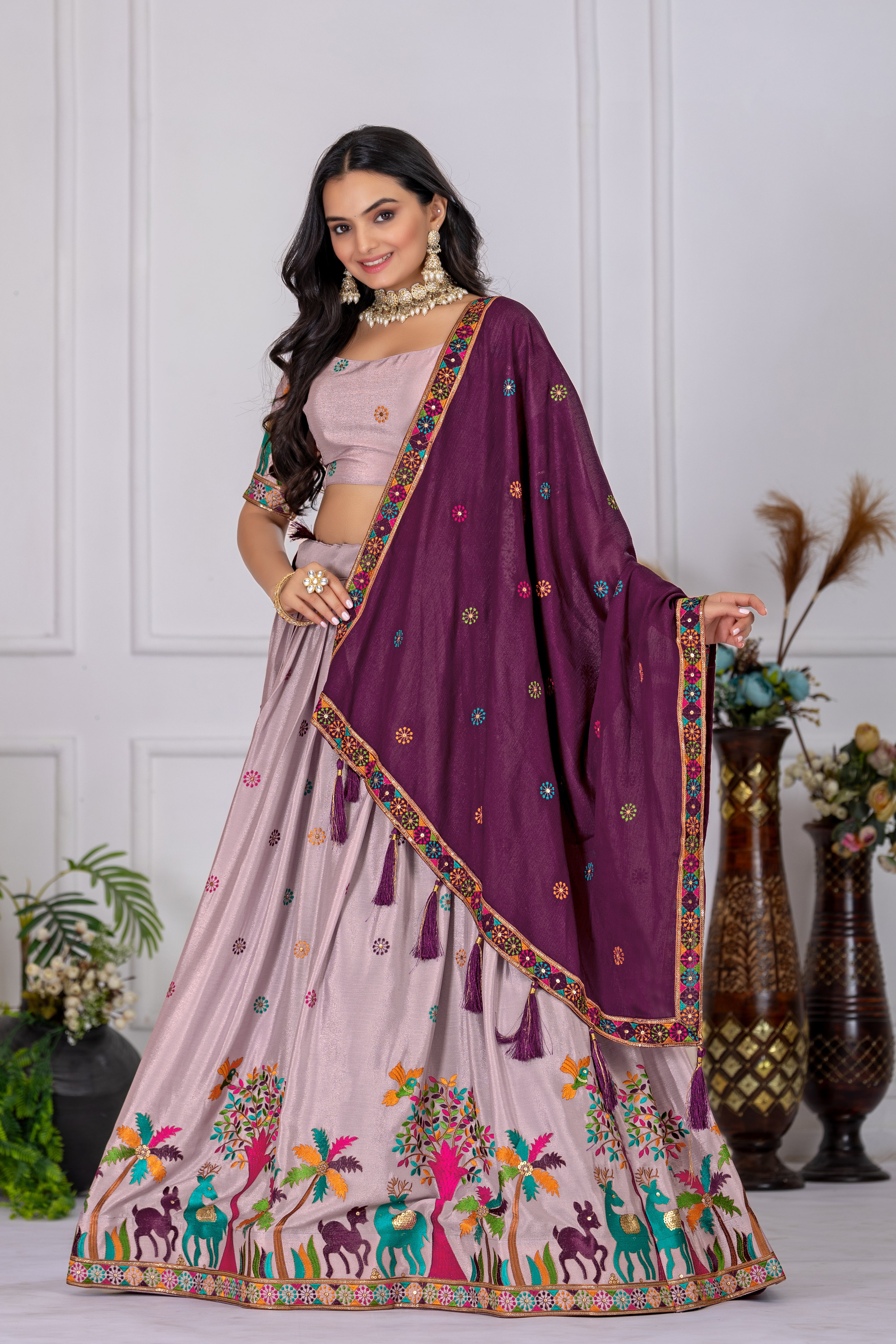 chinon silk lahenga choli