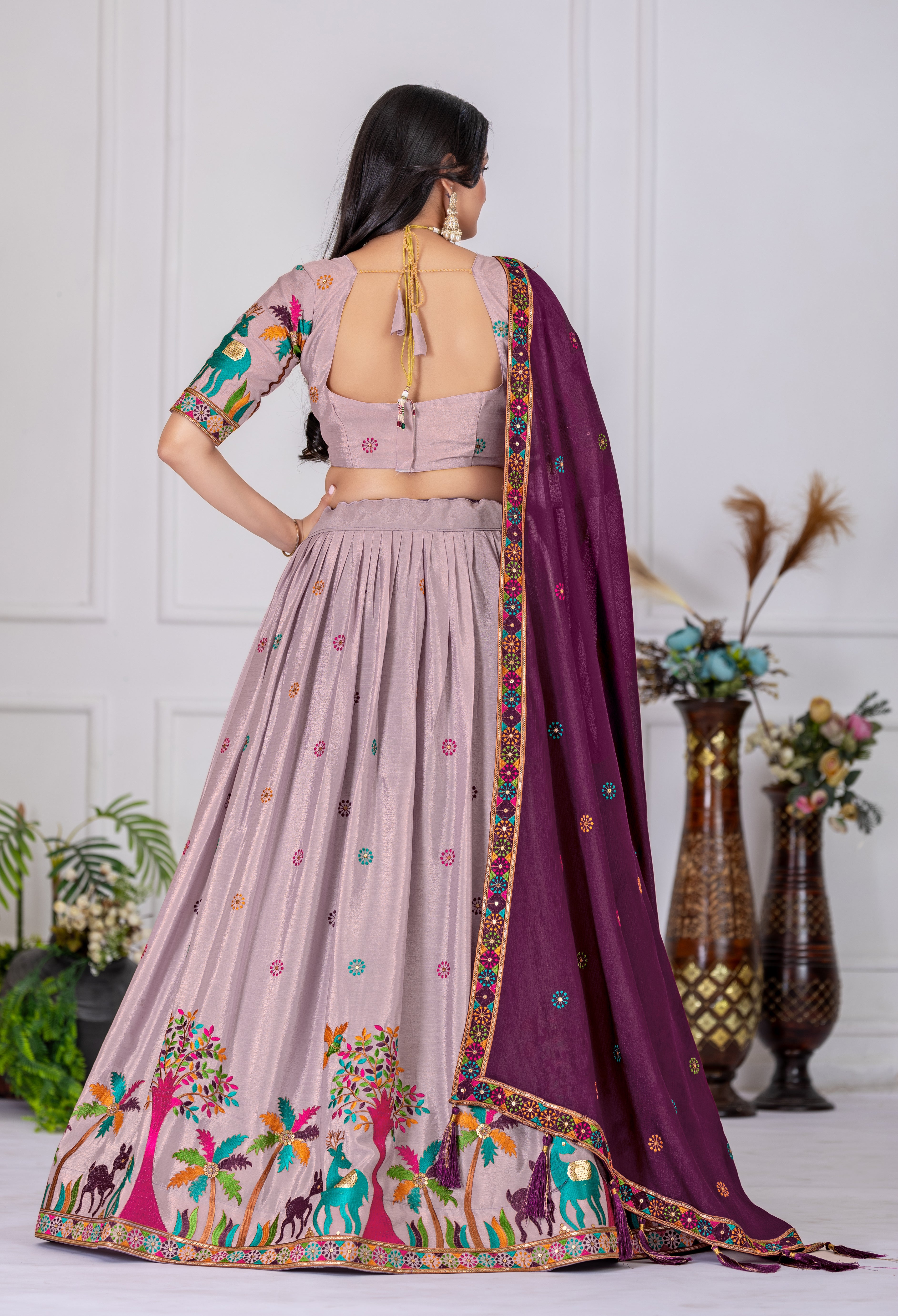 chinon silk lahenga choli