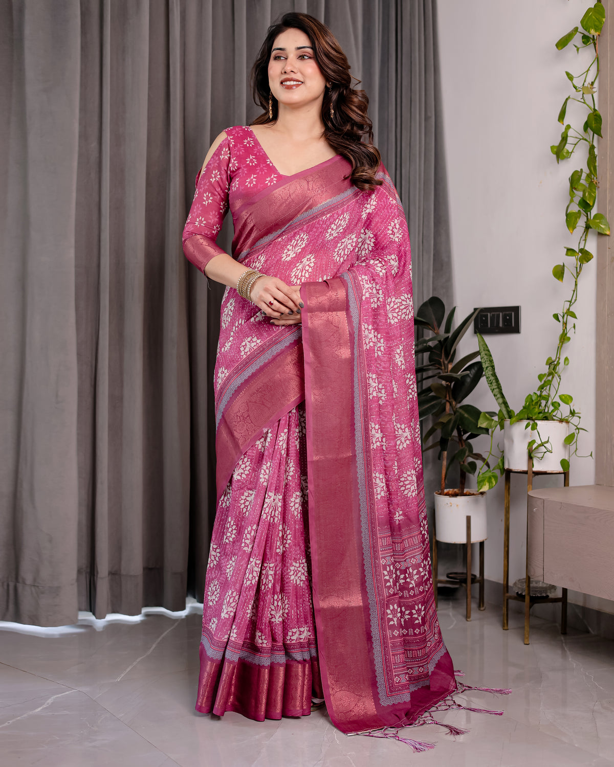 cotton linen saree