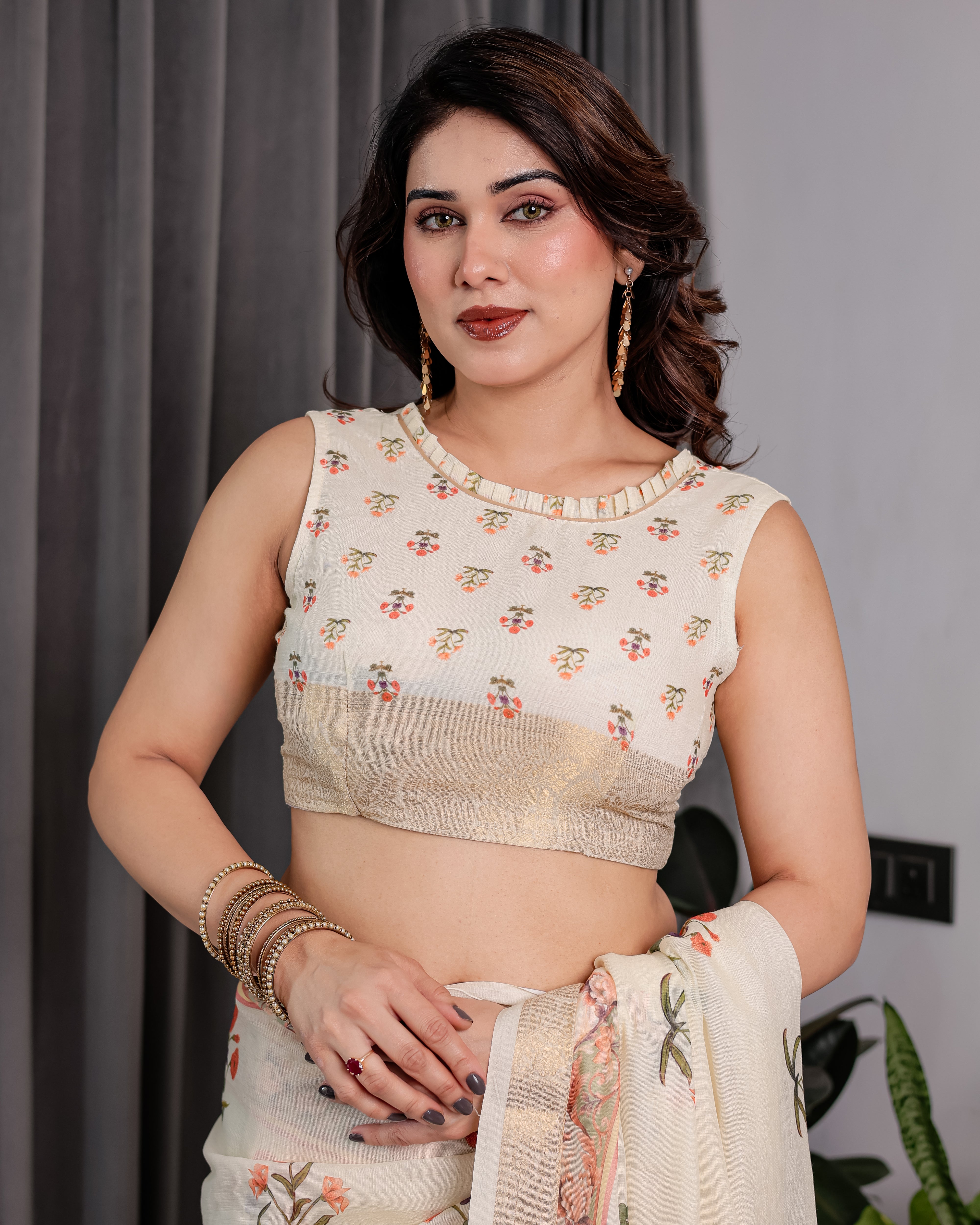 cotton linen saree