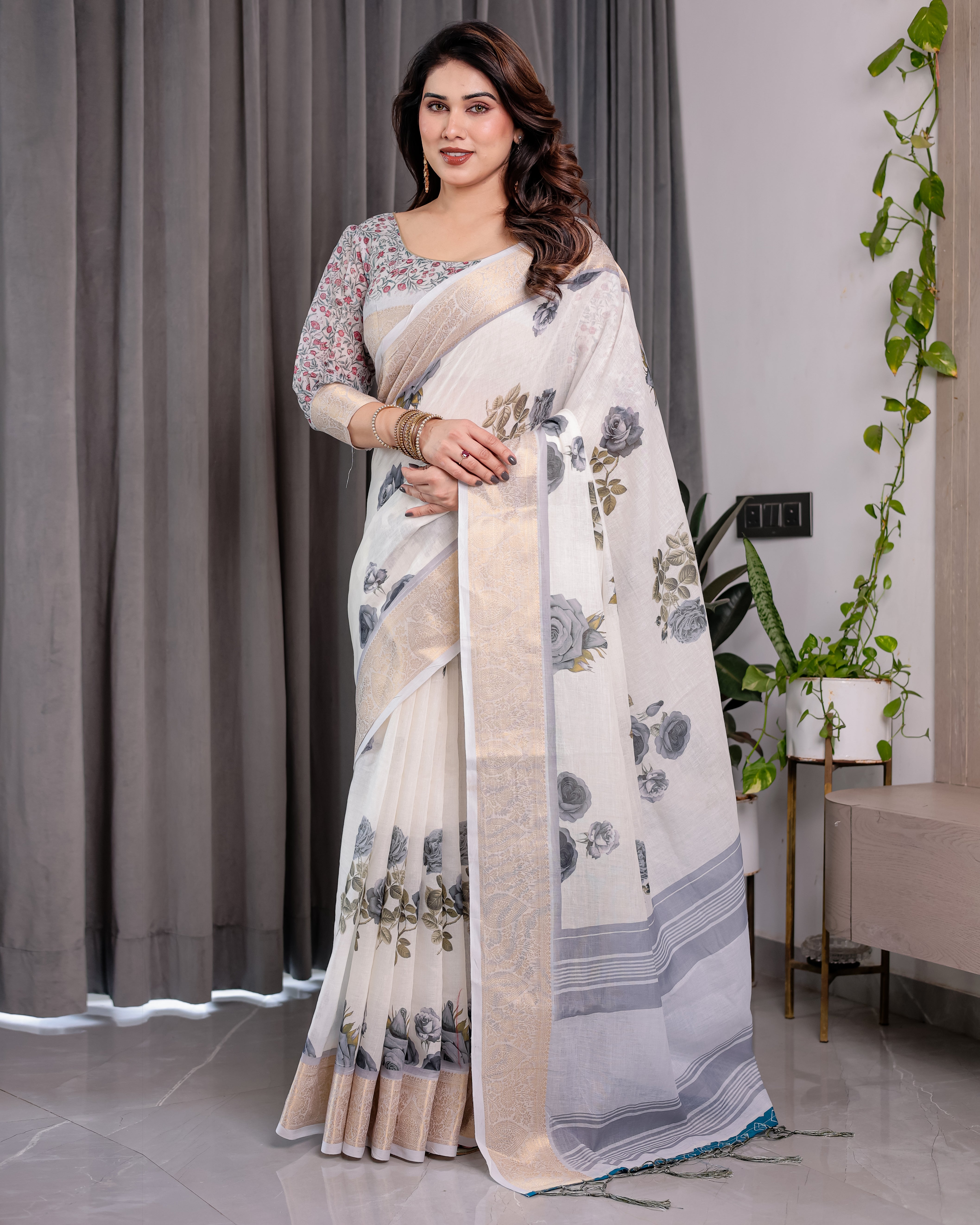 cotton linen saree