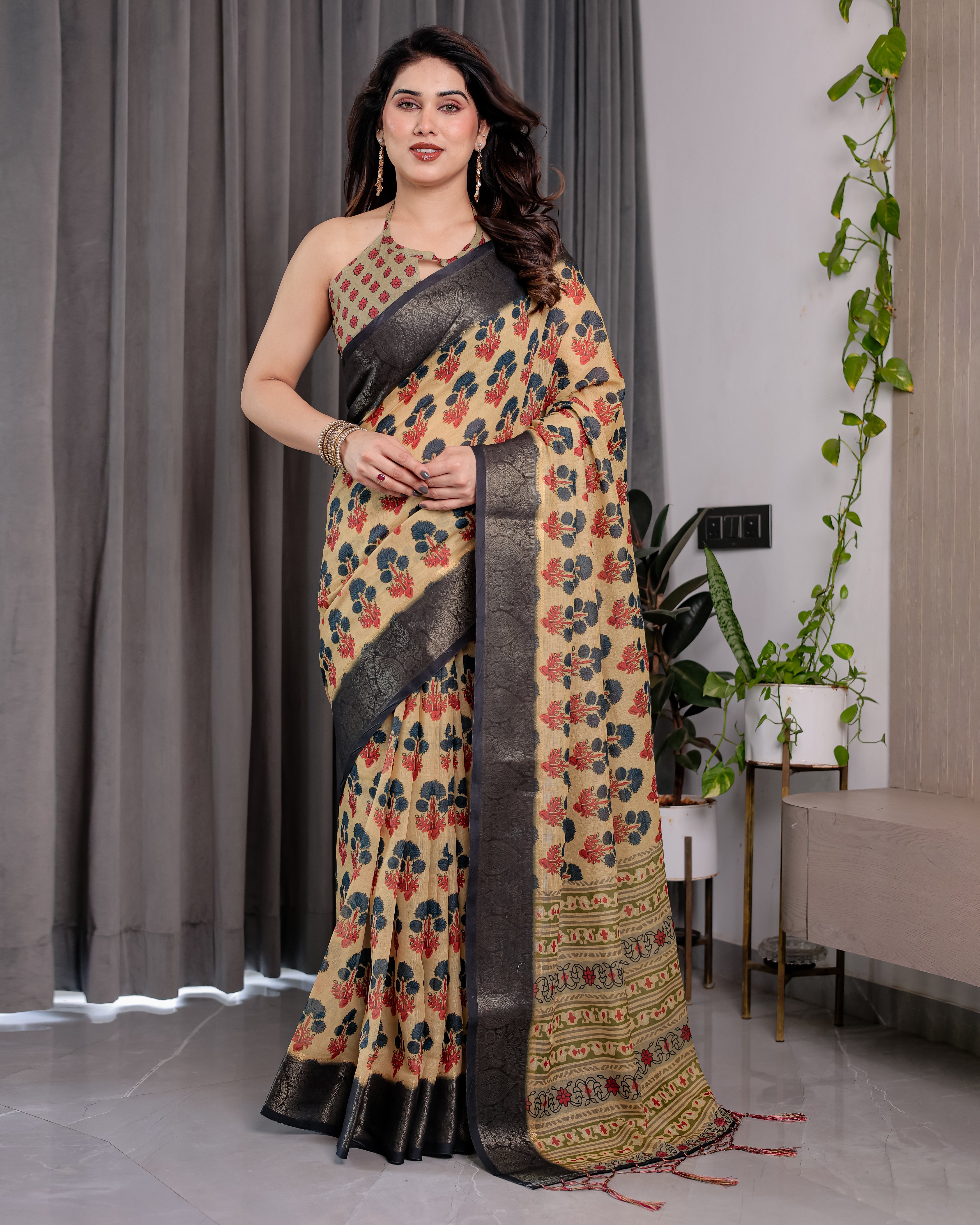 cotton linen saree