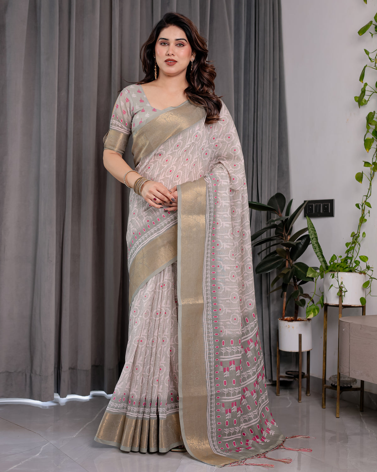 cotton linen saree
