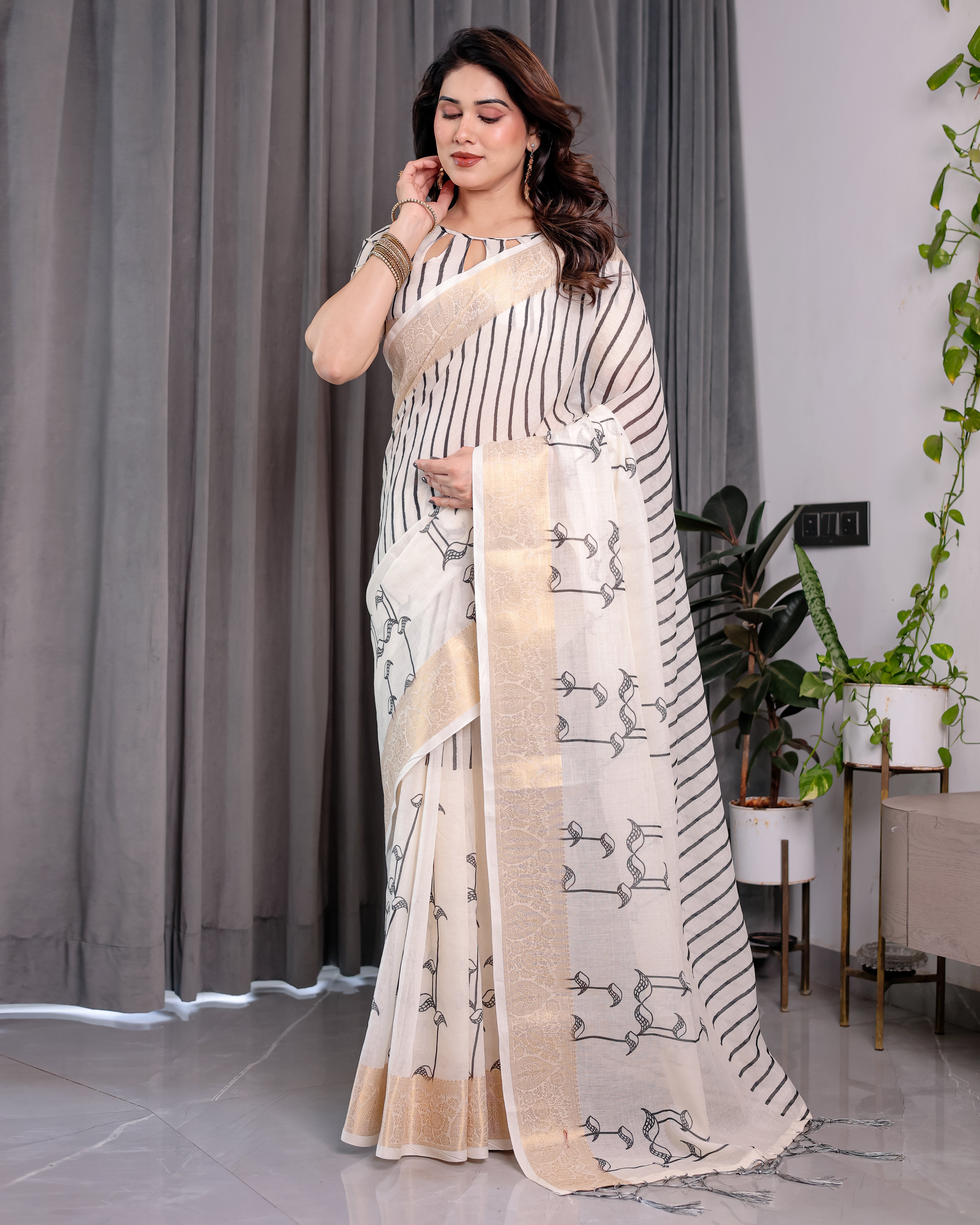 cotton linen saree