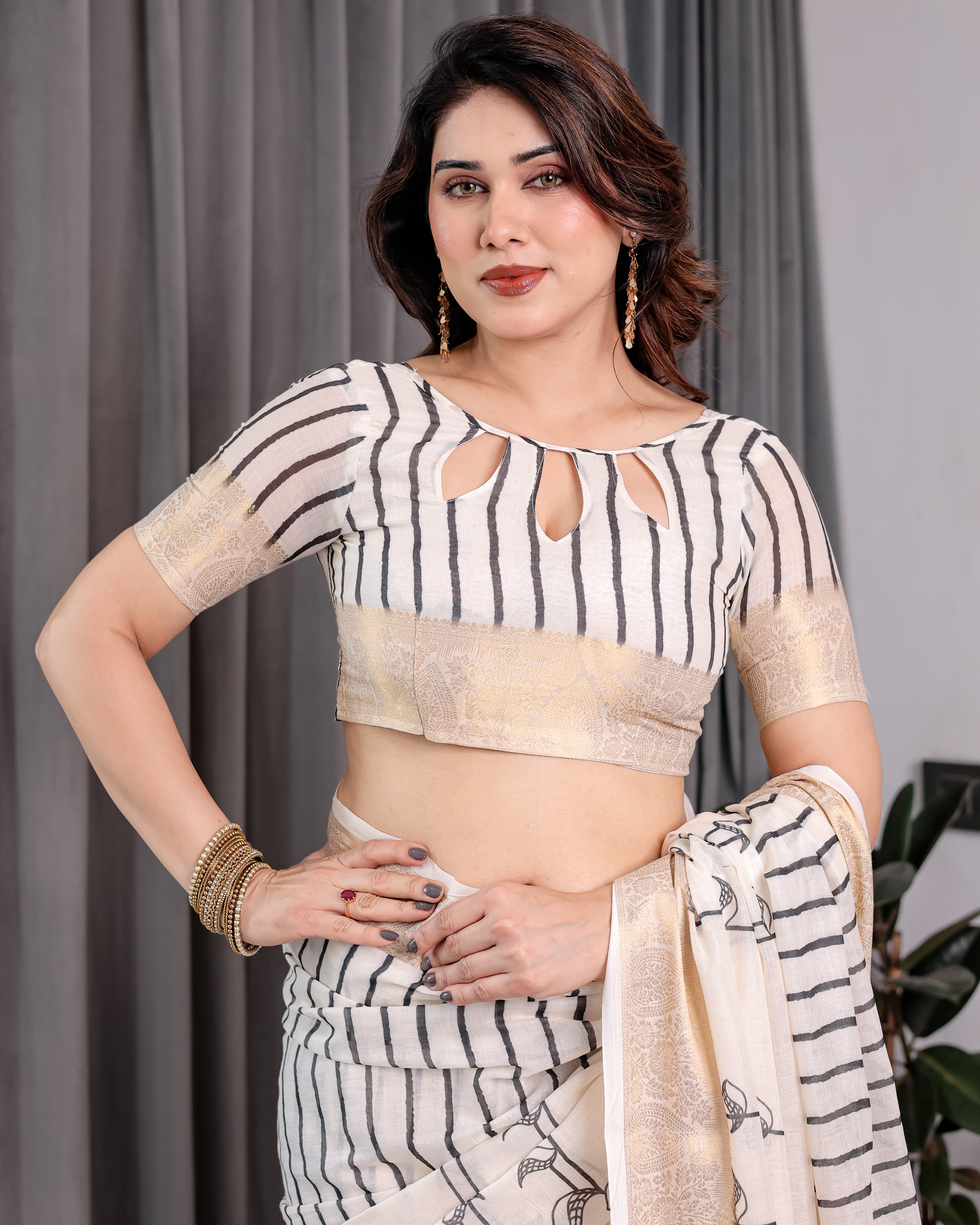 cotton linen saree
