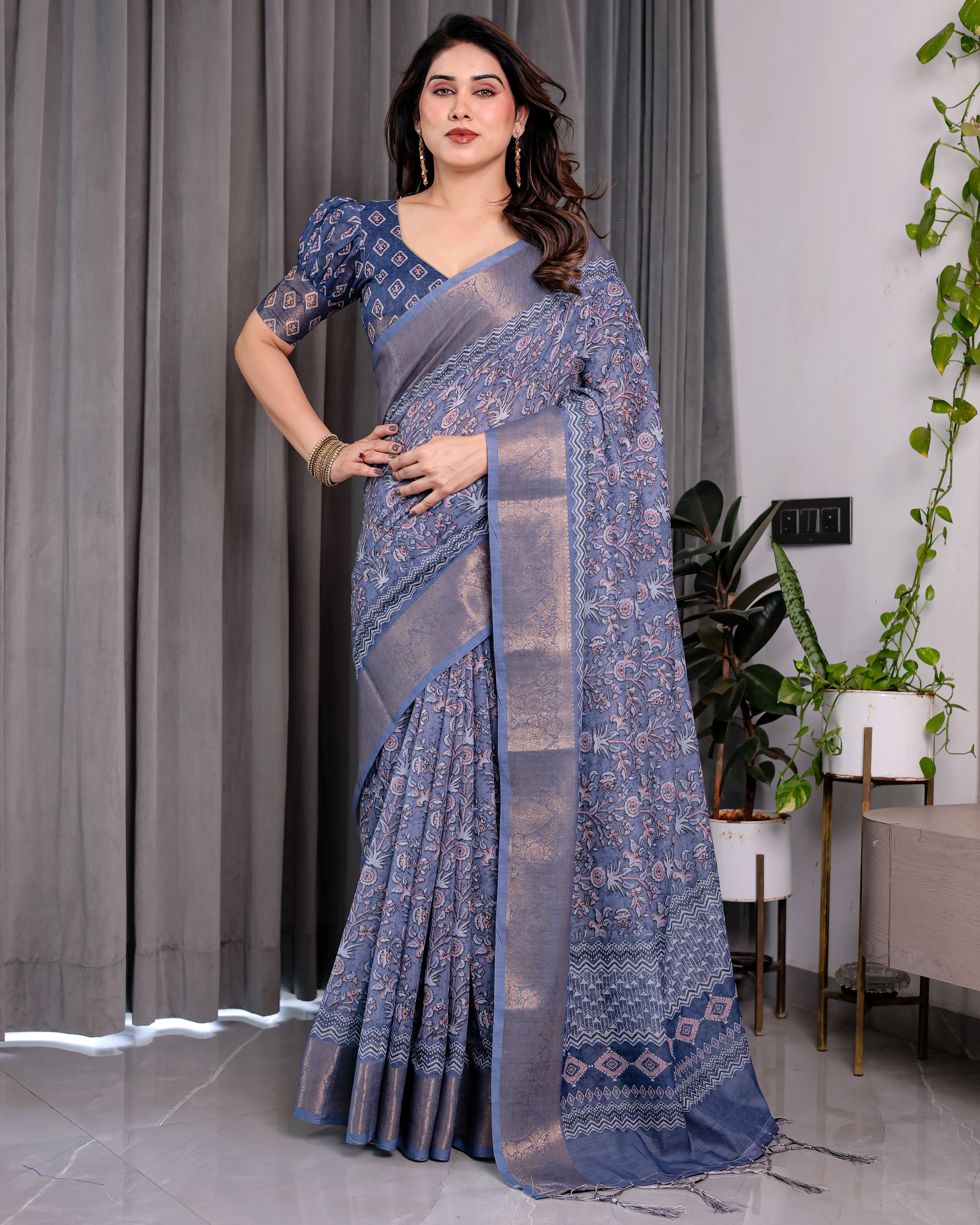 cotton linen saree