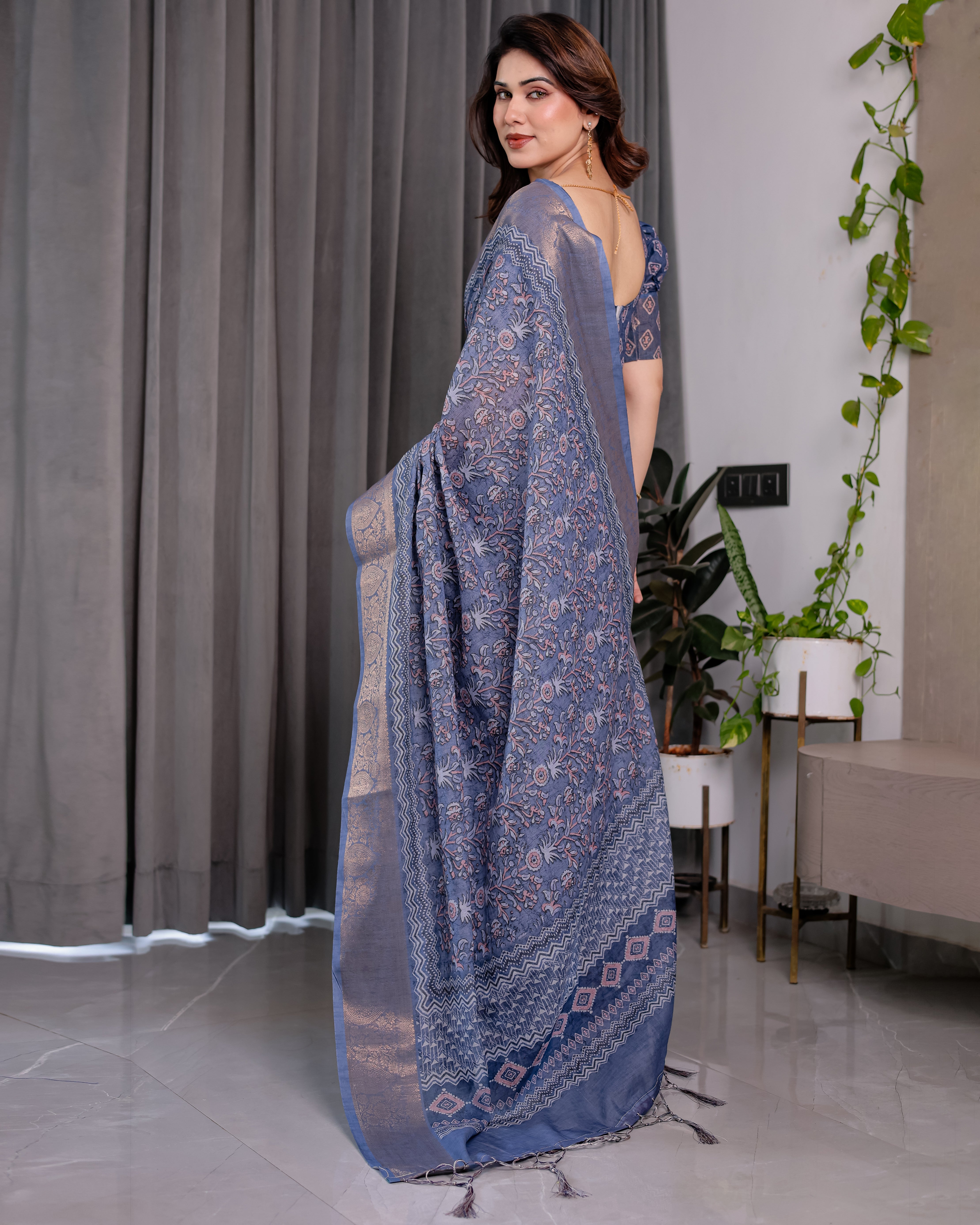 cotton linen saree