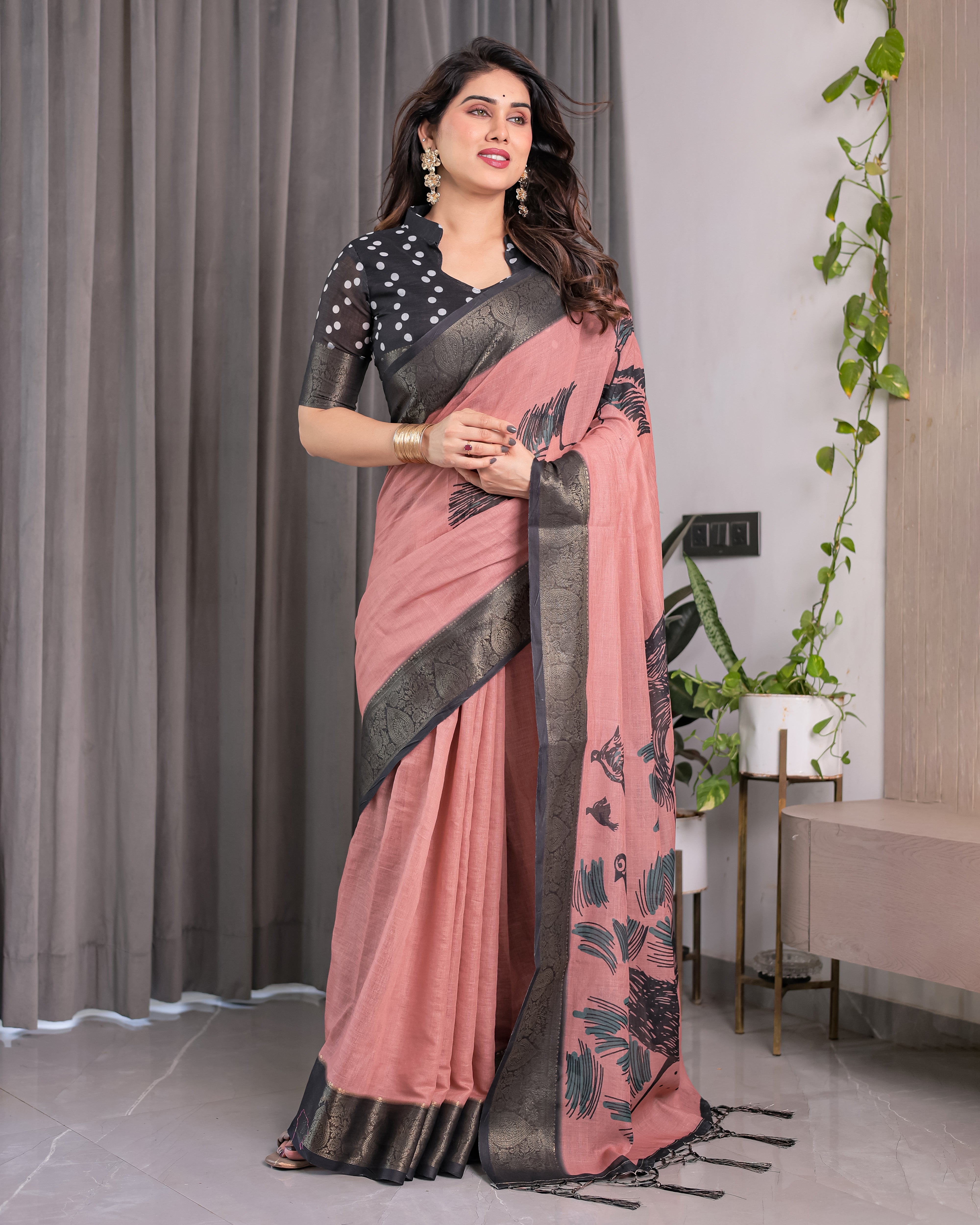 cotton linen saree