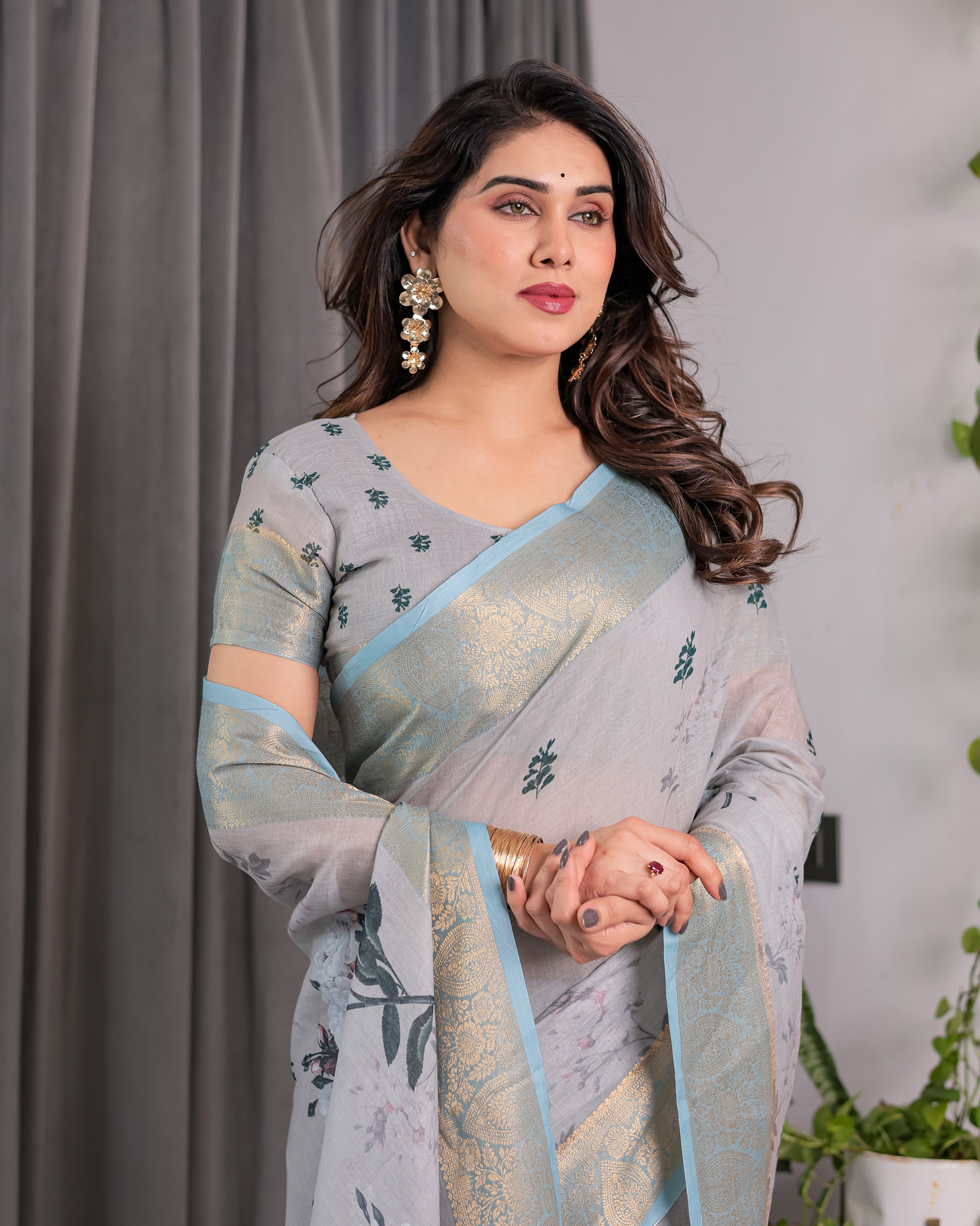 cotton linen saree