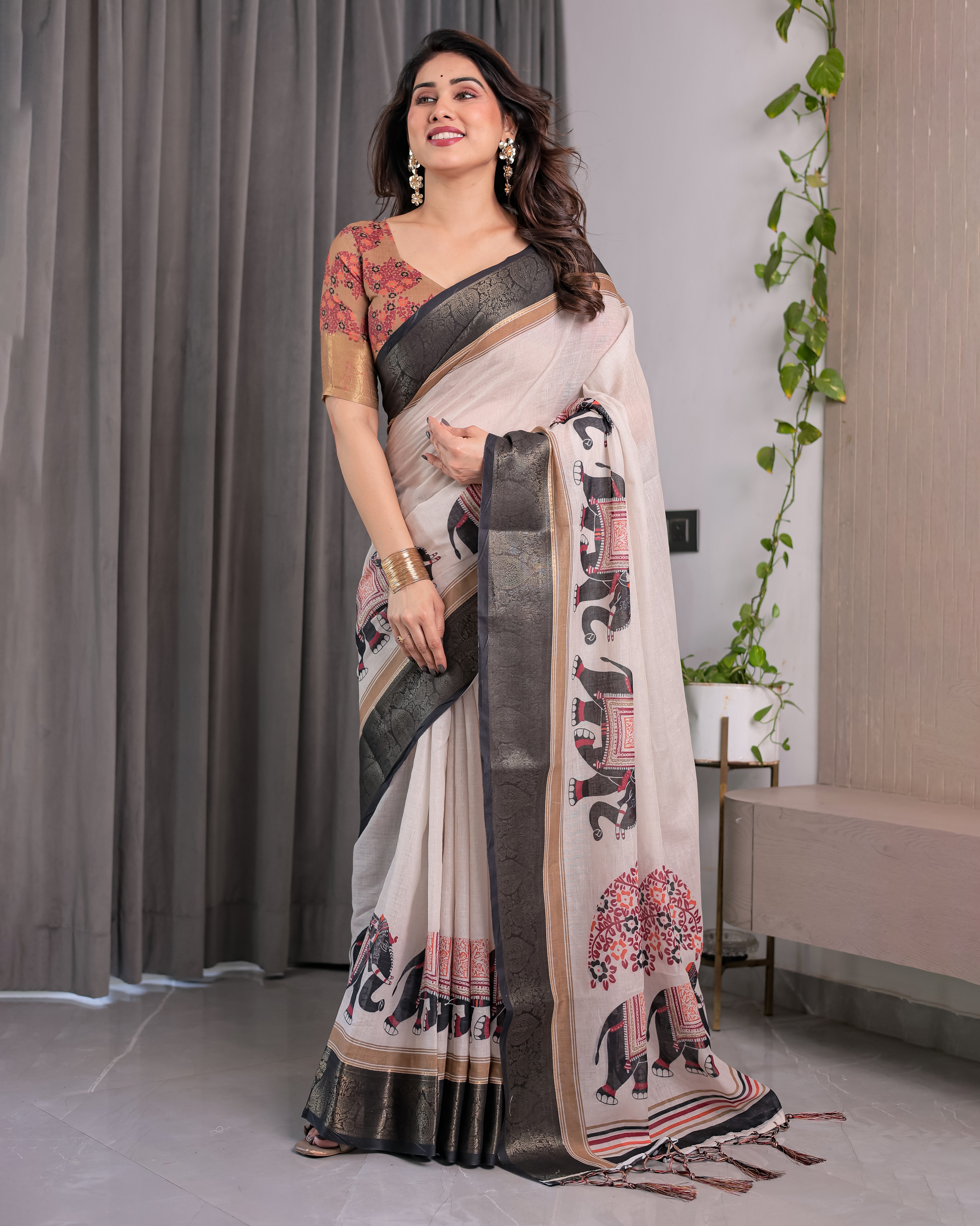 cotton linen saree