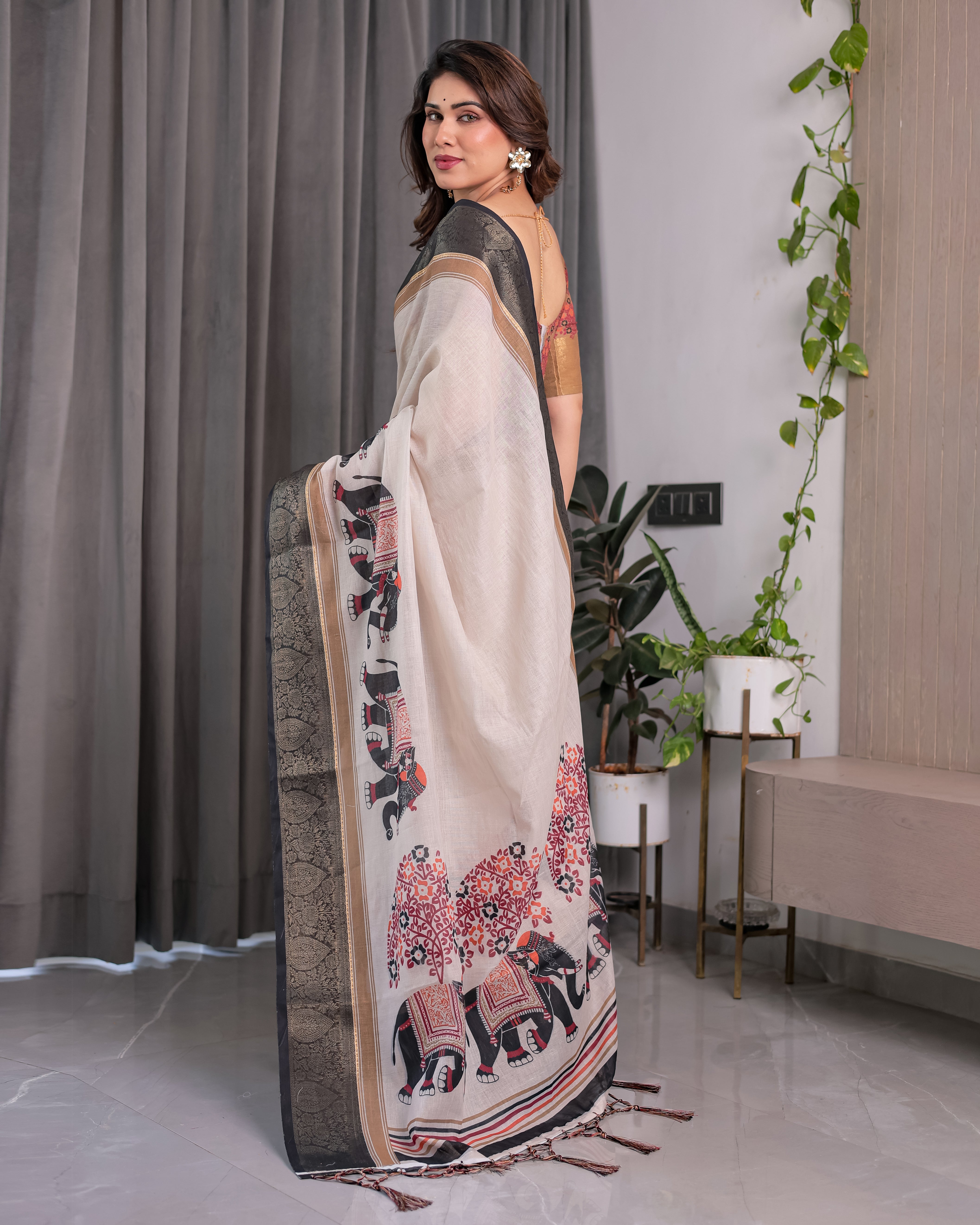 cotton linen saree