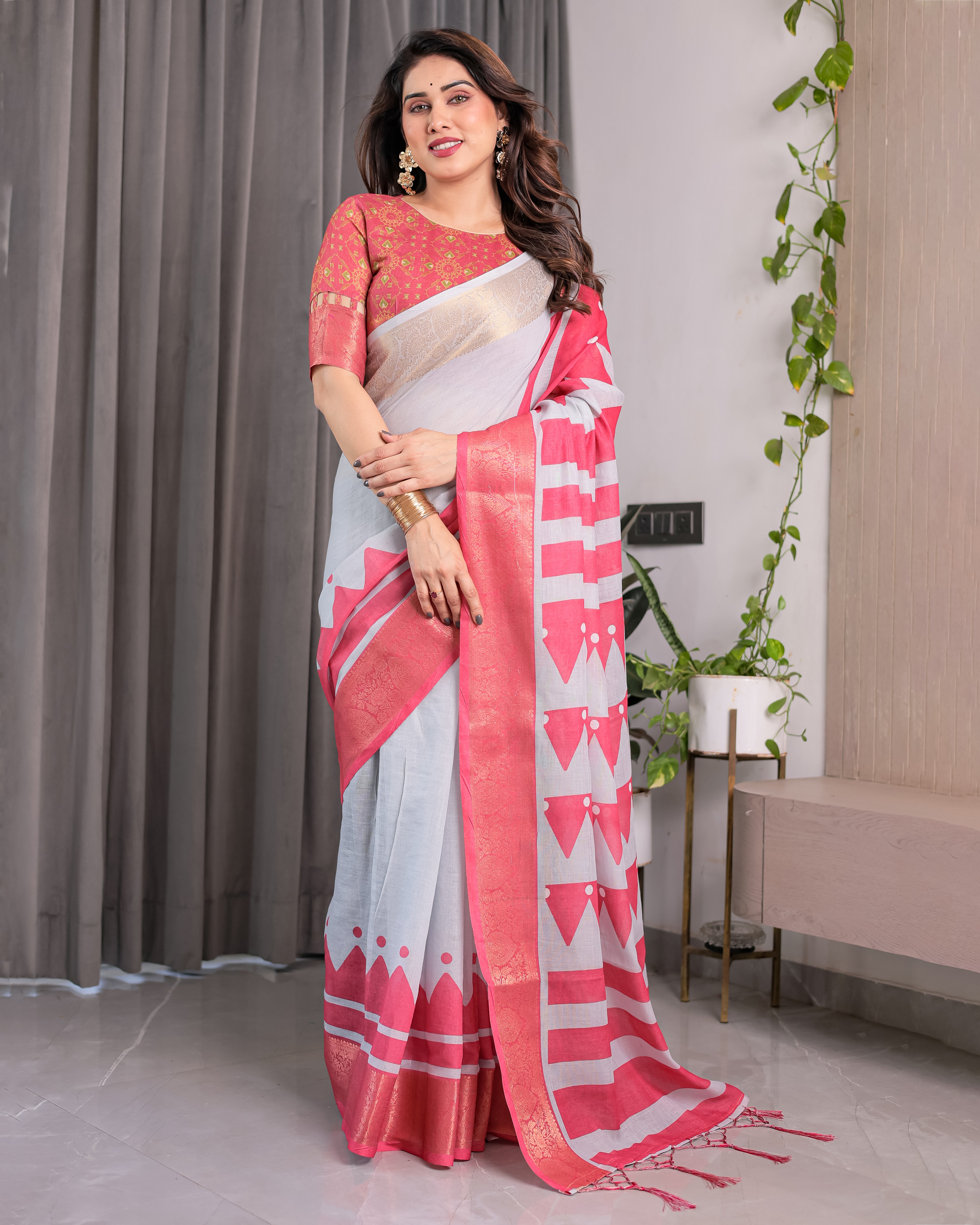 cotton linen saree