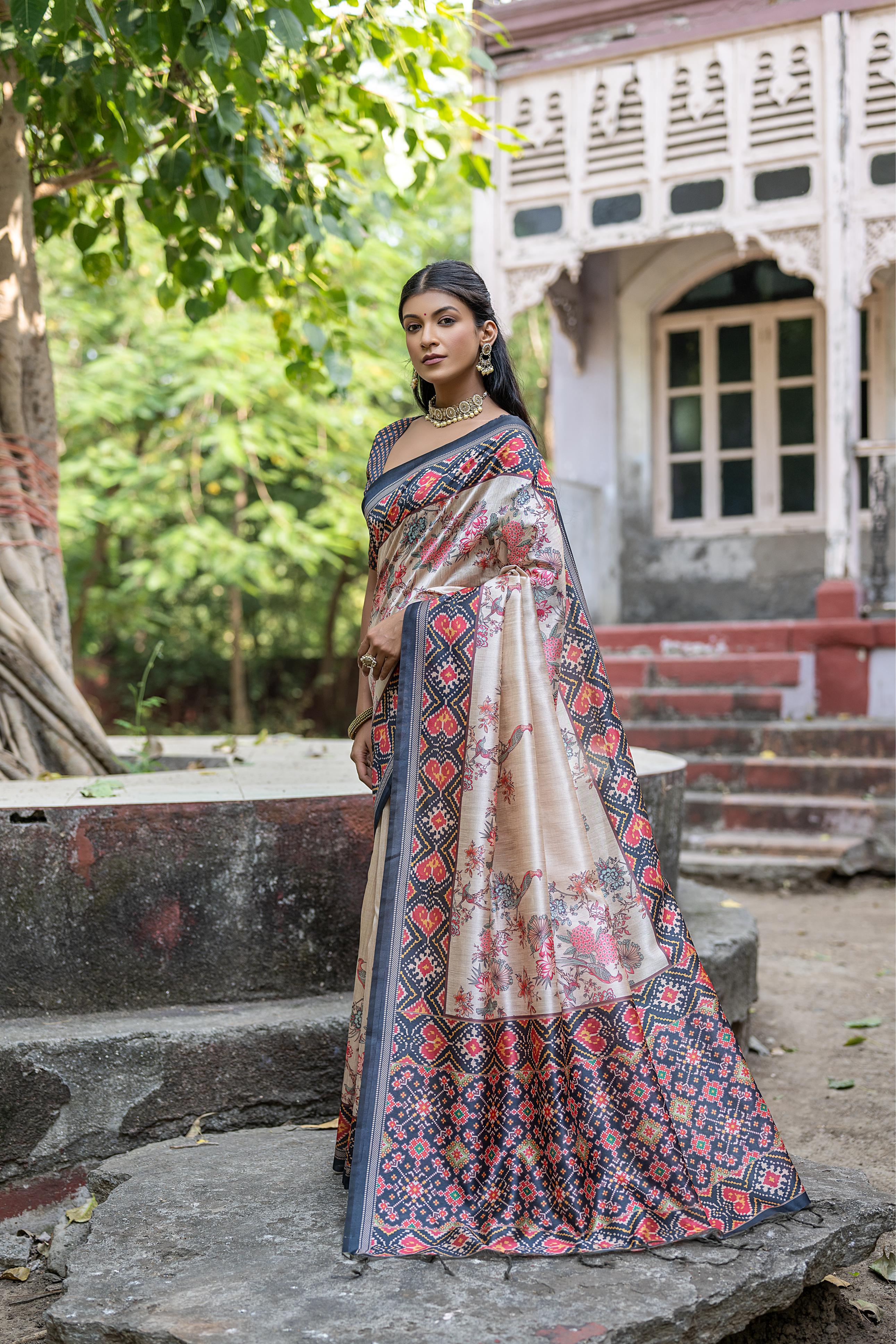 Soft tussar silk patola print saree